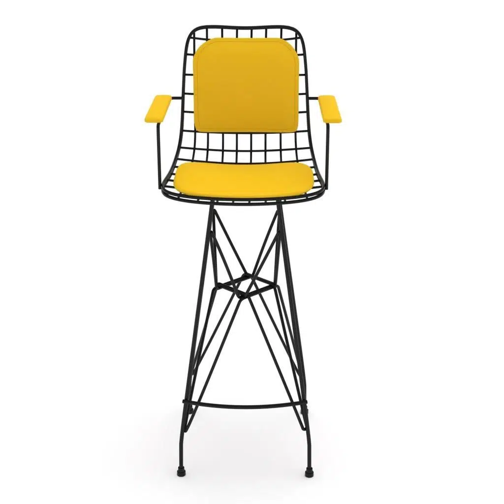 Knsz kafes tel bar sandalyesi 1 li zengin syhsrı kolçaklı sırt minderli 75 cm oturma yüksekliği ofis cafe bahçe mutfak