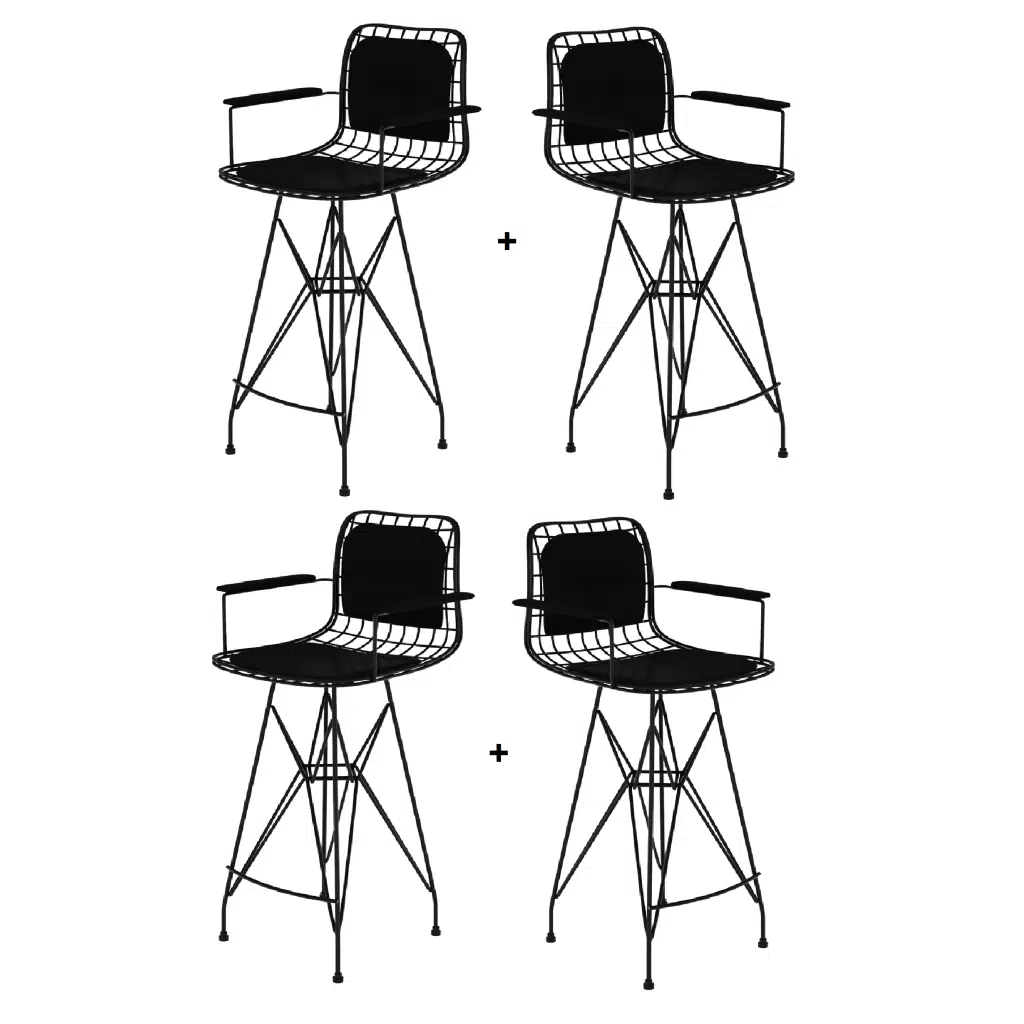 Knsz kafes tel bar sandalyesi 4 lü zengin syhsyh kolçaklı sırt minderli 75 cm oturma yüksekliği ofis cafe bahçe mutfak