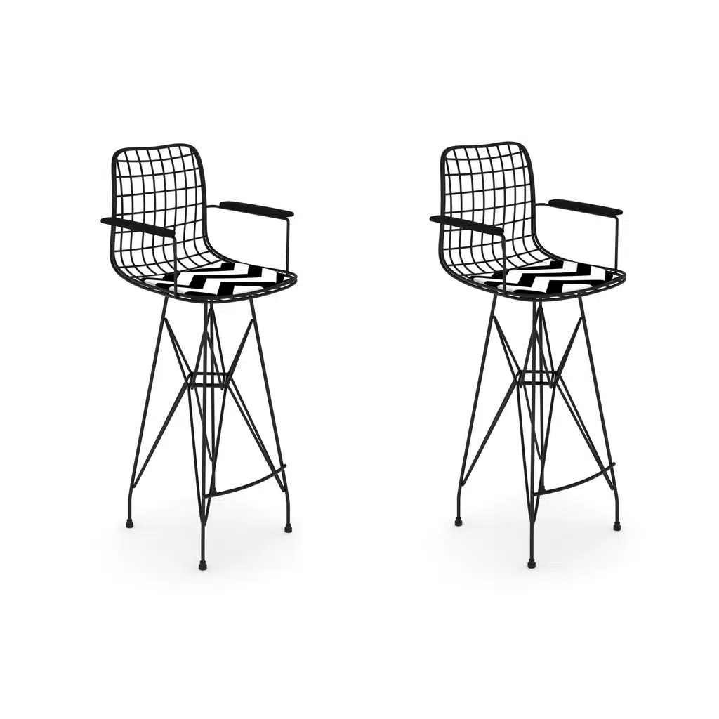 Knsz kafes tel bar sandalyesi 2 li zengin syhaldo kolçaklı 75 cm oturma yüksekliği ofis cafe bahçe mutfak