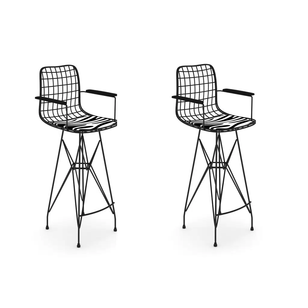Knsz kafes tel bar sandalyesi 2 li zengin syhbonar kolçaklı 75 cm oturma yüksekliği ofis cafe bahçe mutfak