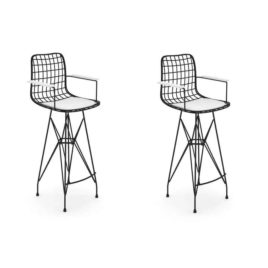 Knsz kafes tel bar sandalyesi 2 li zengin syhbyz kolçaklı 75 cm oturma yüksekliği ofis cafe bahçe mutfak