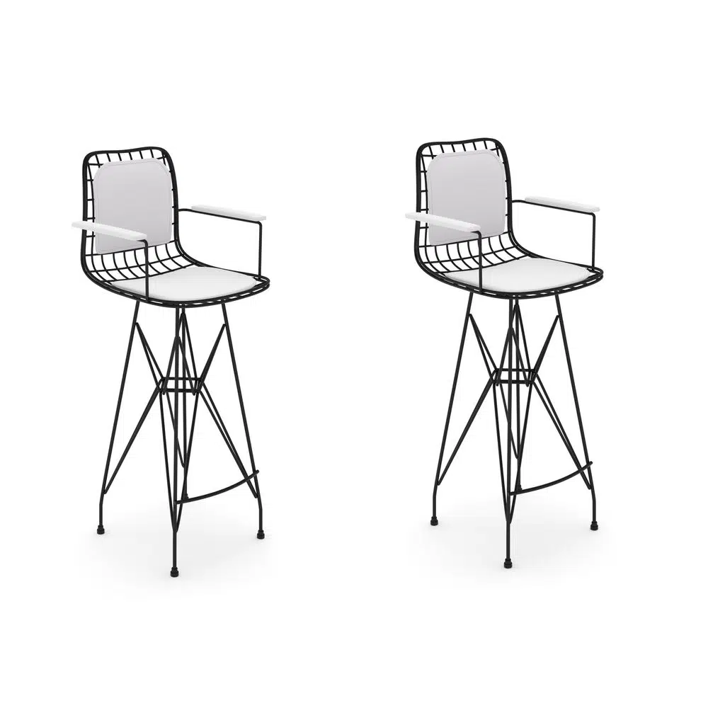 Knsz kafes tel bar sandalyesi 2 li zengin syhbyz kolçaklı sırt minderli 75 cm oturma yüksekliği ofis cafe bahçe mutfak