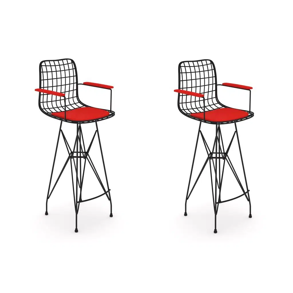 Knsz kafes tel bar sandalyesi 2 li zengin syhkrm kolçaklı 75 cm oturma yüksekliği ofis cafe bahçe mutfak