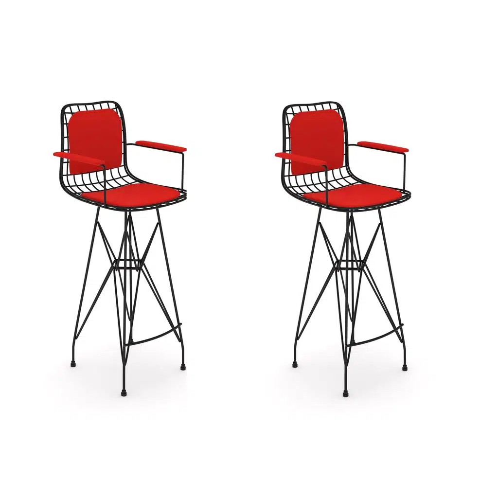 Knsz kafes tel bar sandalyesi 2 li zengin syhkrm kolçaklı sırt minderli 75 cm oturma yüksekliği ofis cafe bahçe mutfak