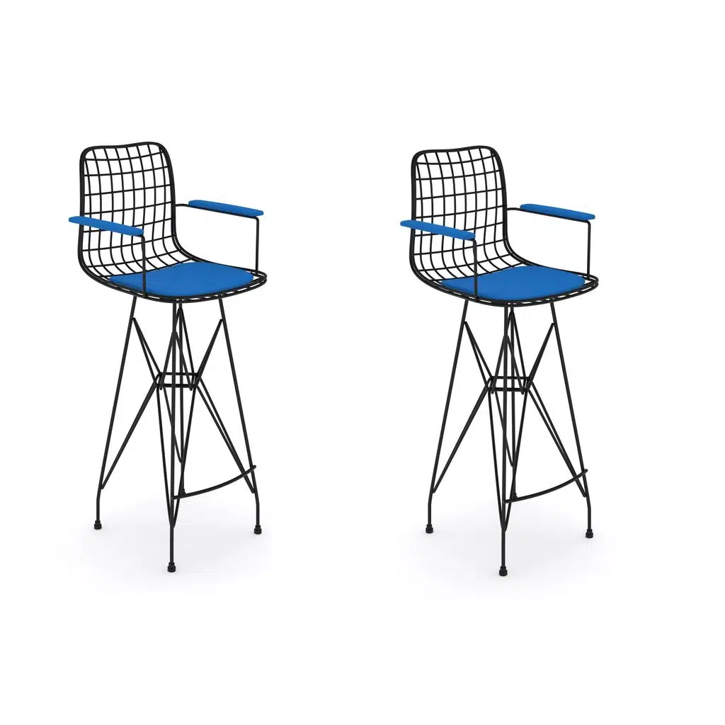 Knsz kafes tel bar sandalyesi 2 li zengin syhmvi kolçaklı 75 cm oturma yüksekliği ofis cafe bahçe mutfak