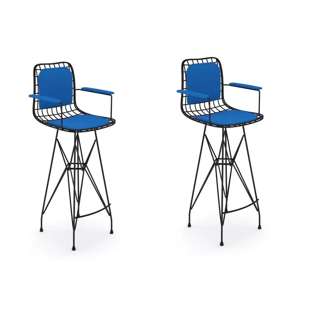 Knsz kafes tel bar sandalyesi 2 li zengin syhmvi kolçaklı sırt minderli 75 cm oturma yüksekliği ofis cafe bahçe mutfak