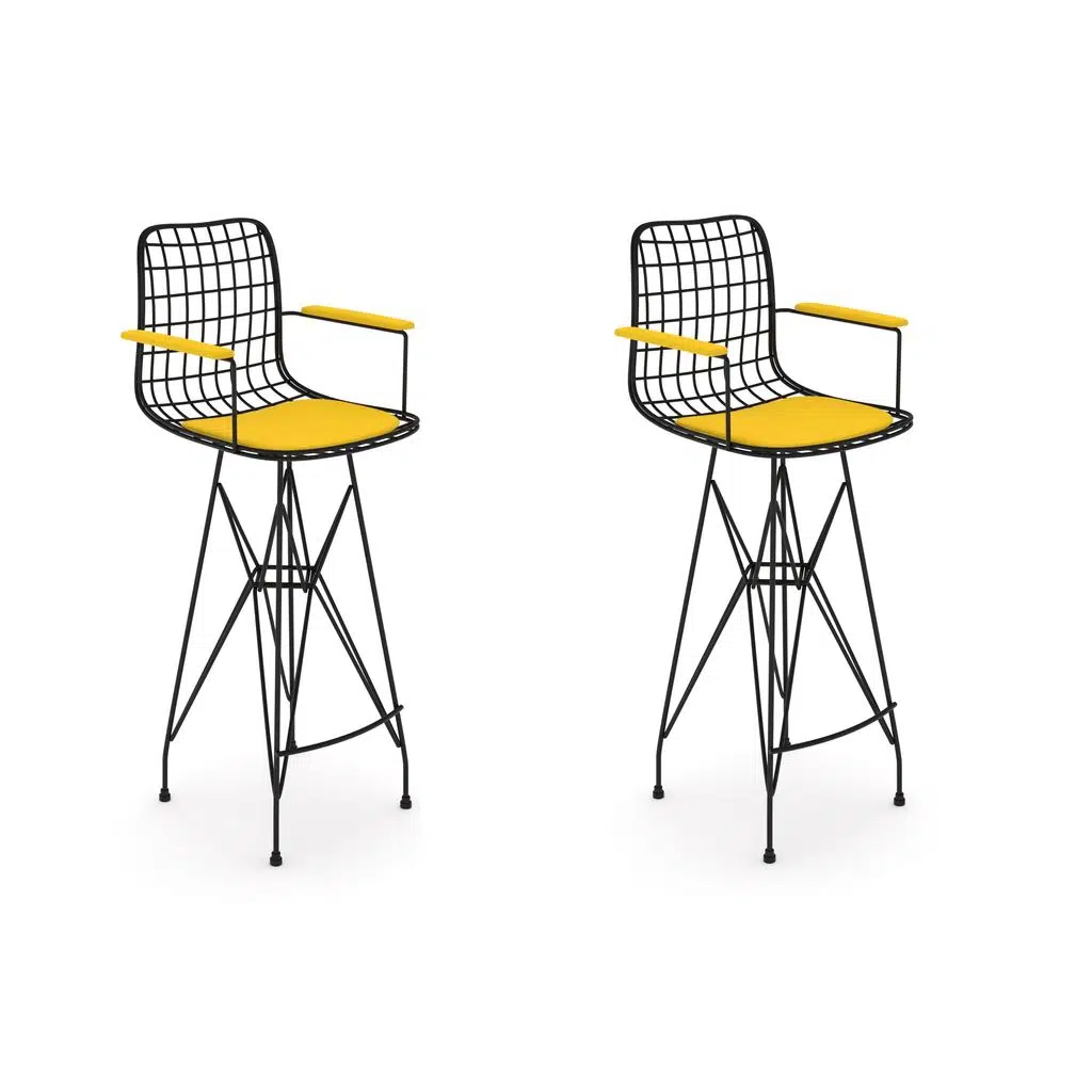 Knsz kafes tel bar sandalyesi 2 li zengin syhsrı kolçaklı 75 cm oturma yüksekliği ofis cafe bahçe mutfak