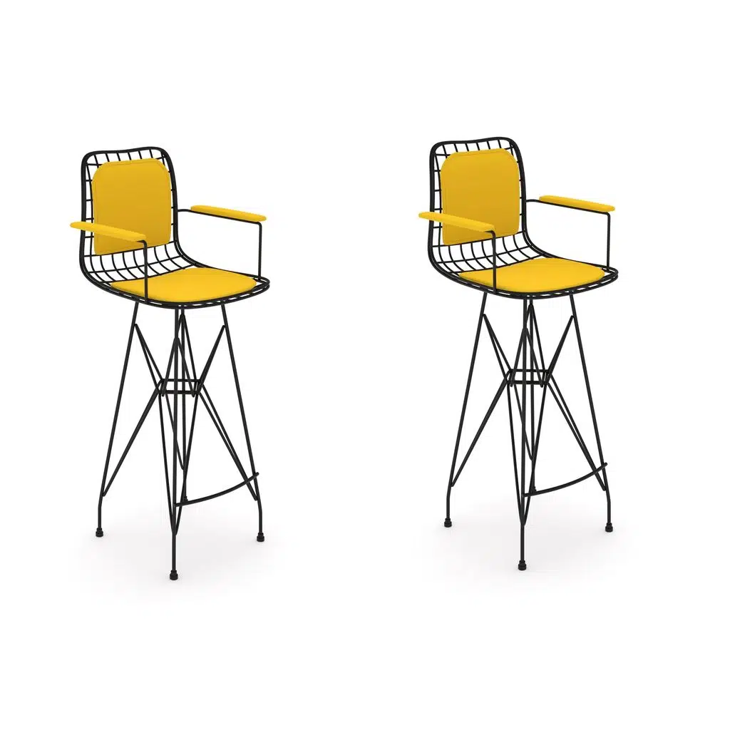 Knsz kafes tel bar sandalyesi 2 li zengin syhsrı kolçaklı sırt minderli 75 cm oturma yüksekliği ofis cafe bahçe mutfak