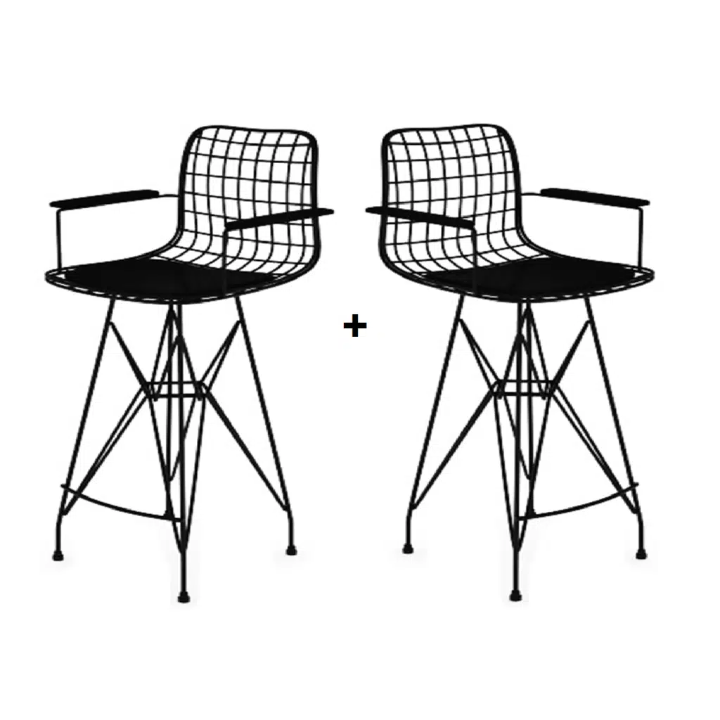 Knsz kafes tel bar sandalyesi 2 li zengin syhsyh kolçaklı 75 cm oturma yüksekliği ofis cafe bahçe mutfak