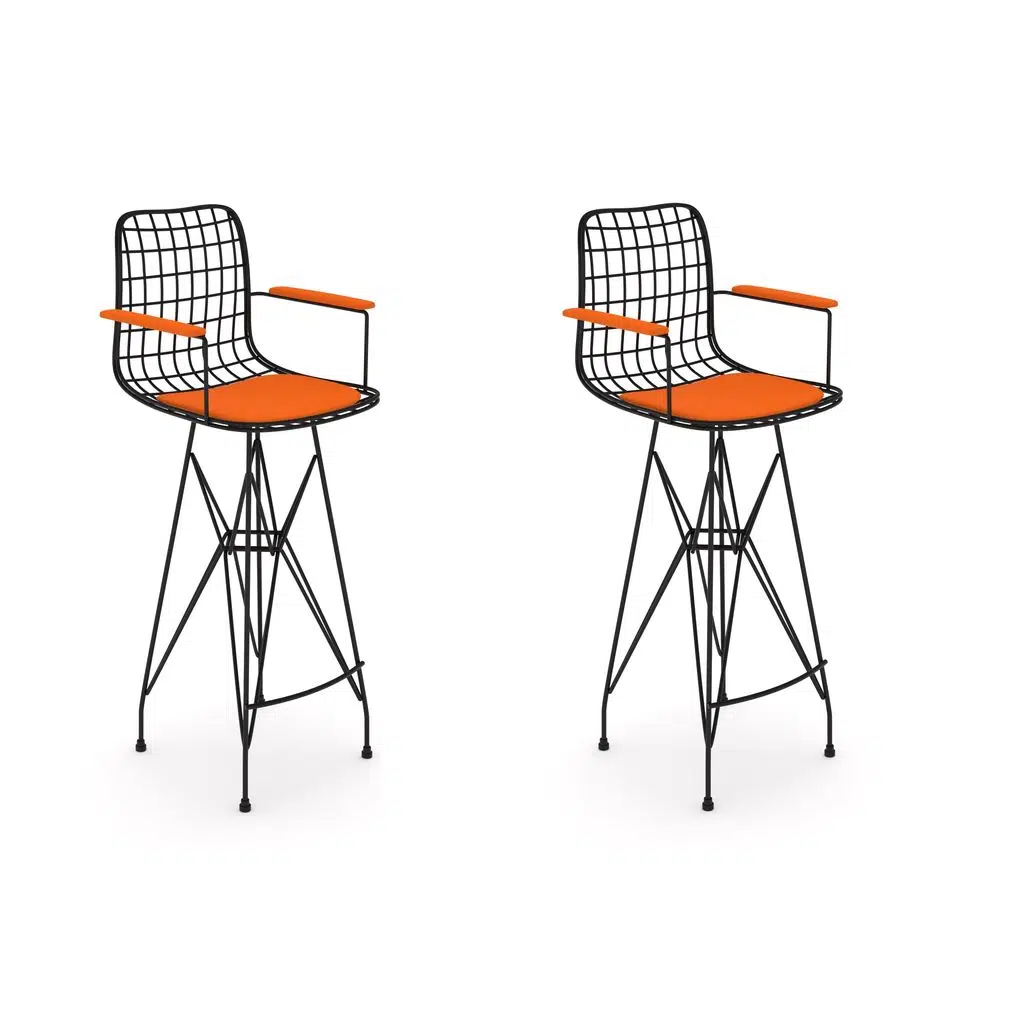 Knsz kafes tel bar sandalyesi 2 li zengin syhtrn kolçaklı 75 cm oturma yüksekliği ofis cafe bahçe mutfak