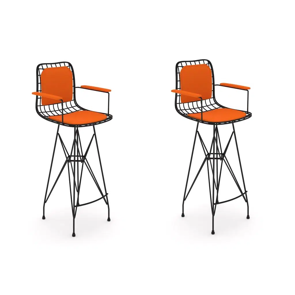 Knsz kafes tel bar sandalyesi 2 li zengin syhtrn kolçaklı sırt minderli 75 cm oturma yüksekliği ofis cafe bahçe mutfak