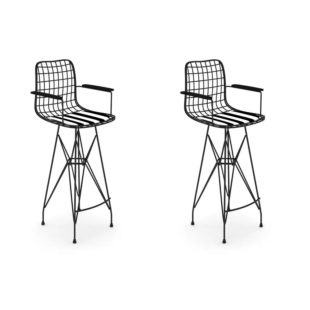 Knsz kafes tel bar sandalyesi 2 li zengin syhtuan kolçaklı 75 cm oturma yüksekliği ofis cafe bahçe mutfak