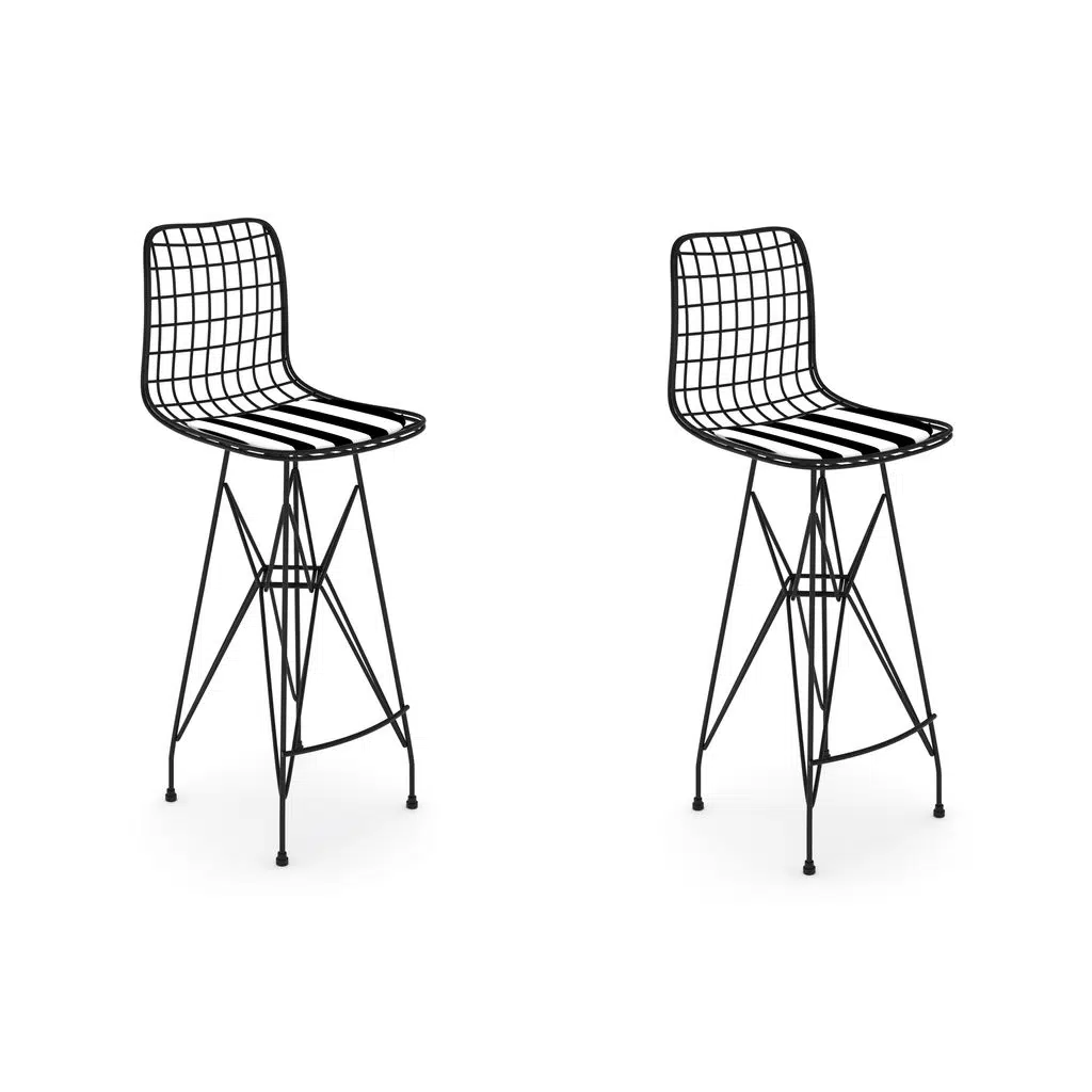 Knsz kafes tel bar sandalyesi 2 li zengin syhtuan 75 cm oturma yüksekliği ofis cafe bahçe mutfak