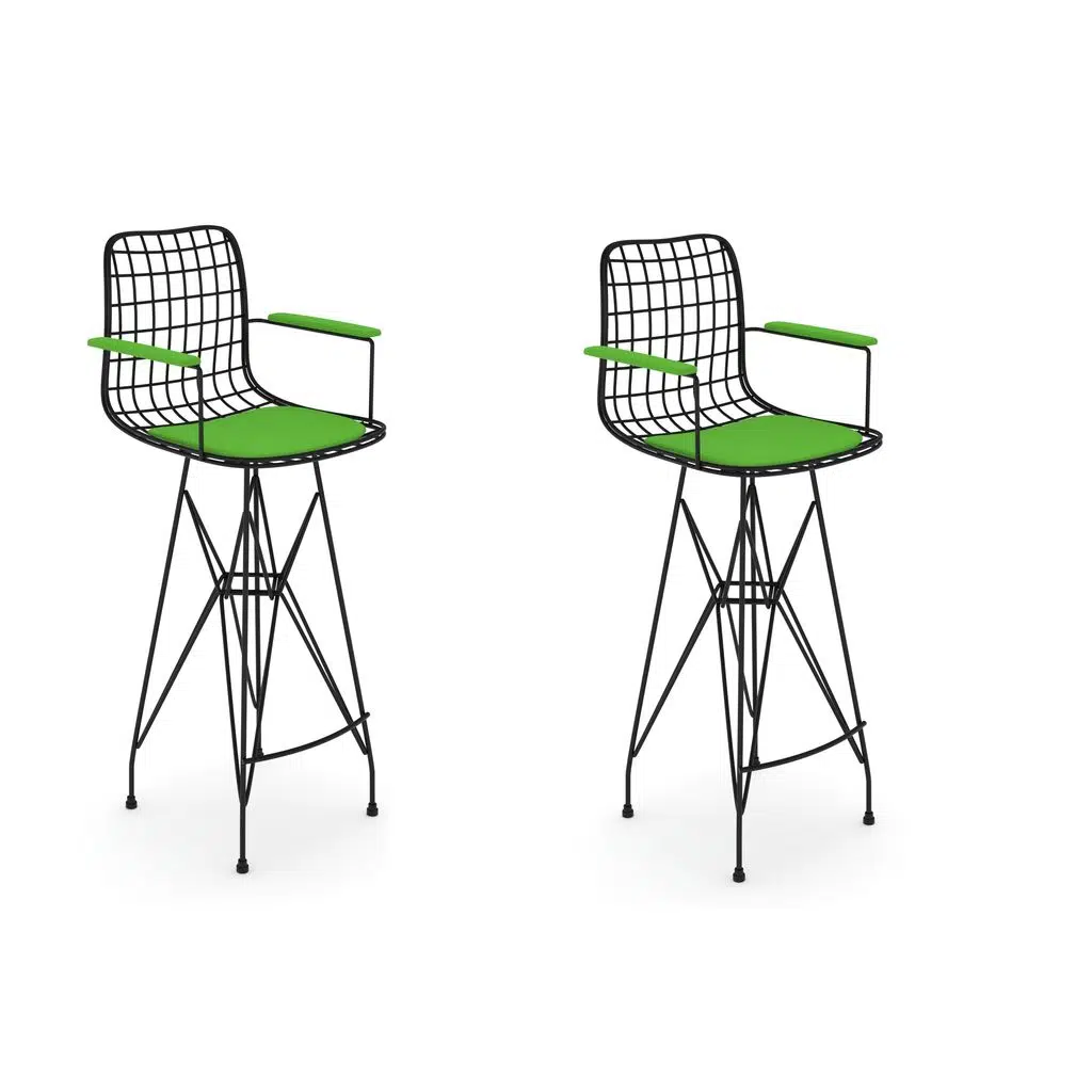 Knsz kafes tel bar sandalyesi 2 li zengin syhyşl kolçaklı 75 cm oturma yüksekliği ofis cafe bahçe mutfak