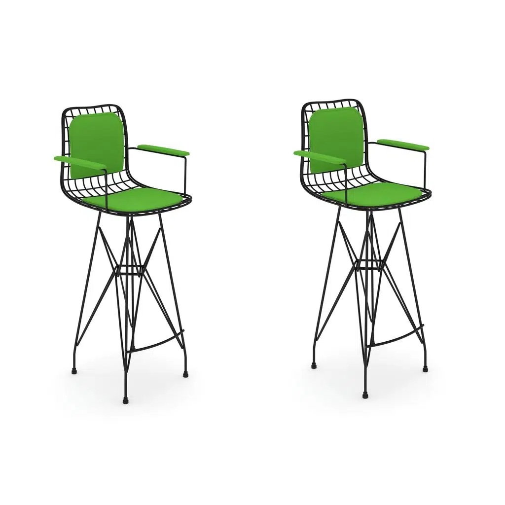 Knsz kafes tel bar sandalyesi 2 li zengin syhyşl kolçaklı sırt minderli 75 cm oturma yüksekliği ofis cafe bahçe mutfak