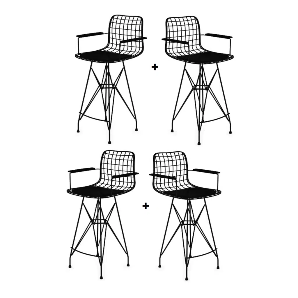 Knsz kafes tel bar sandalyesi 4 lü zengin syhsyh kolçaklı 75 cm oturma yüksekliği ofis cafe bahçe mutfak