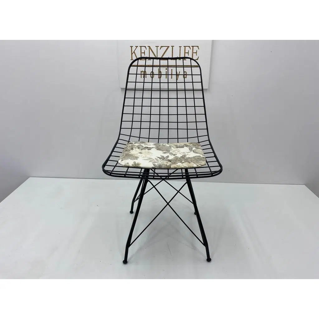 Knsz kafes tel sandalyesi 1 li mazlum syhçiçek gri kumaş ofis cafe bahçe mutfak
