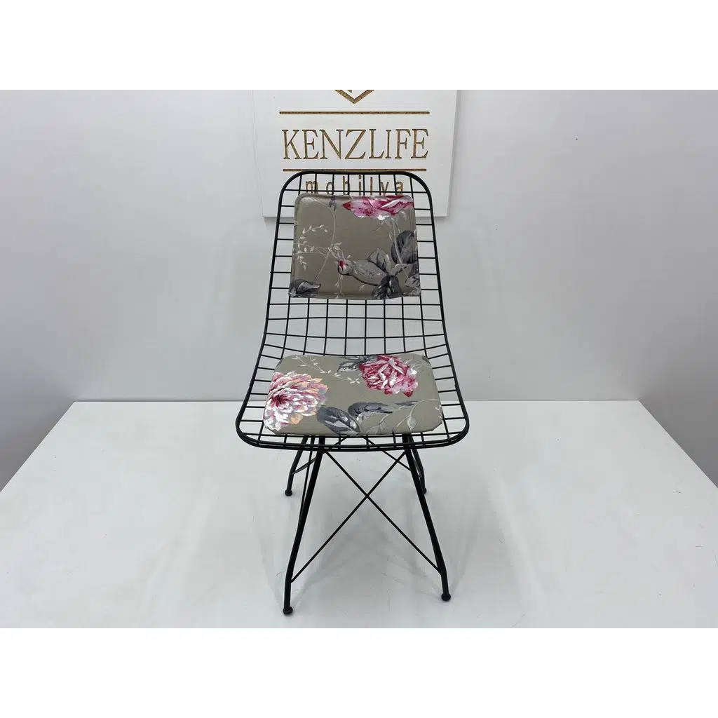 Knsz kafes tel sandalyesi 1 li mazlum syhyaprak gri kumaş sırtminderli ofis cafe bahçe mutfak