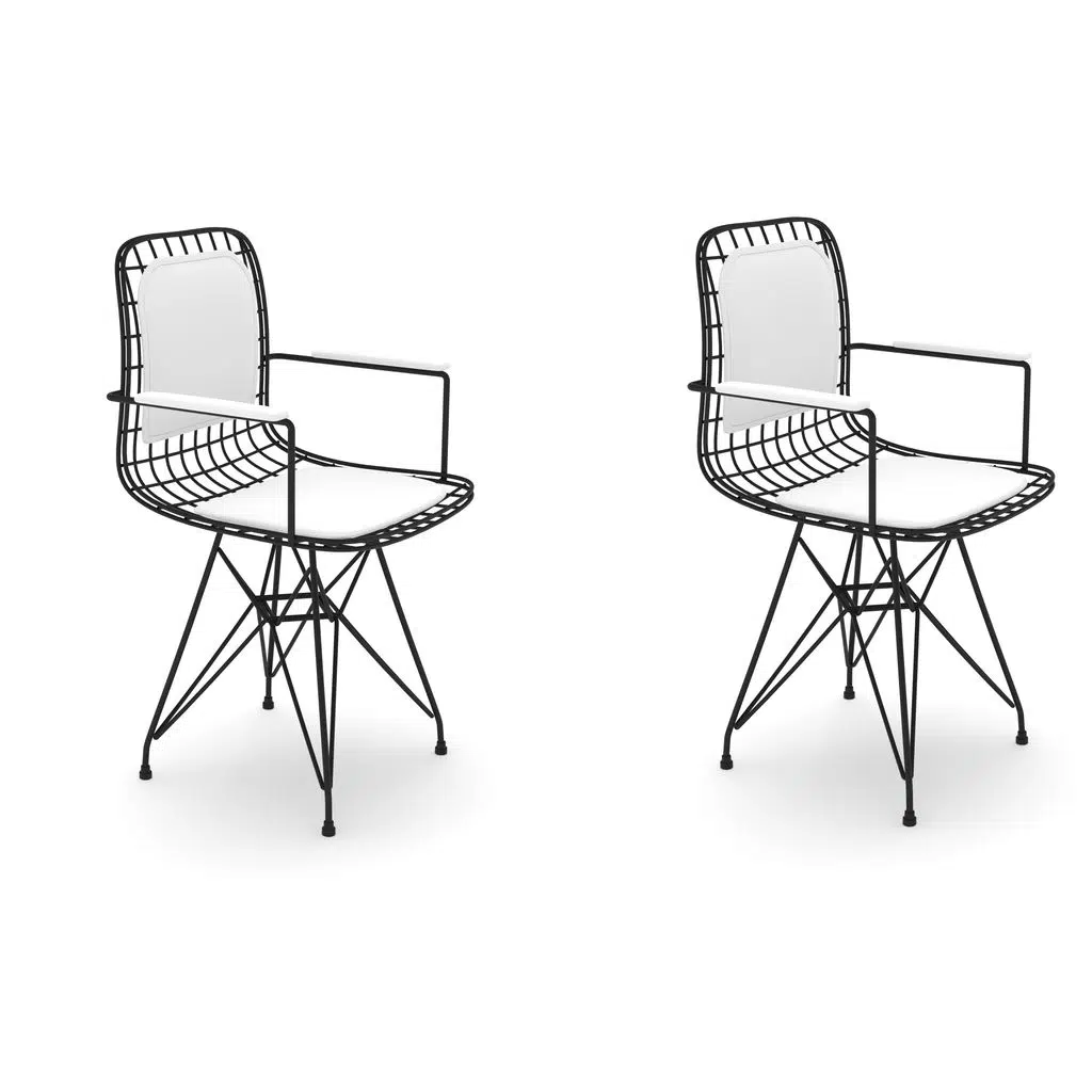 Knsz kafes tel sandalyesi 2 li mazlum syhbyz kolçaklı sırt minderli ofis cafe bahçe mutfak