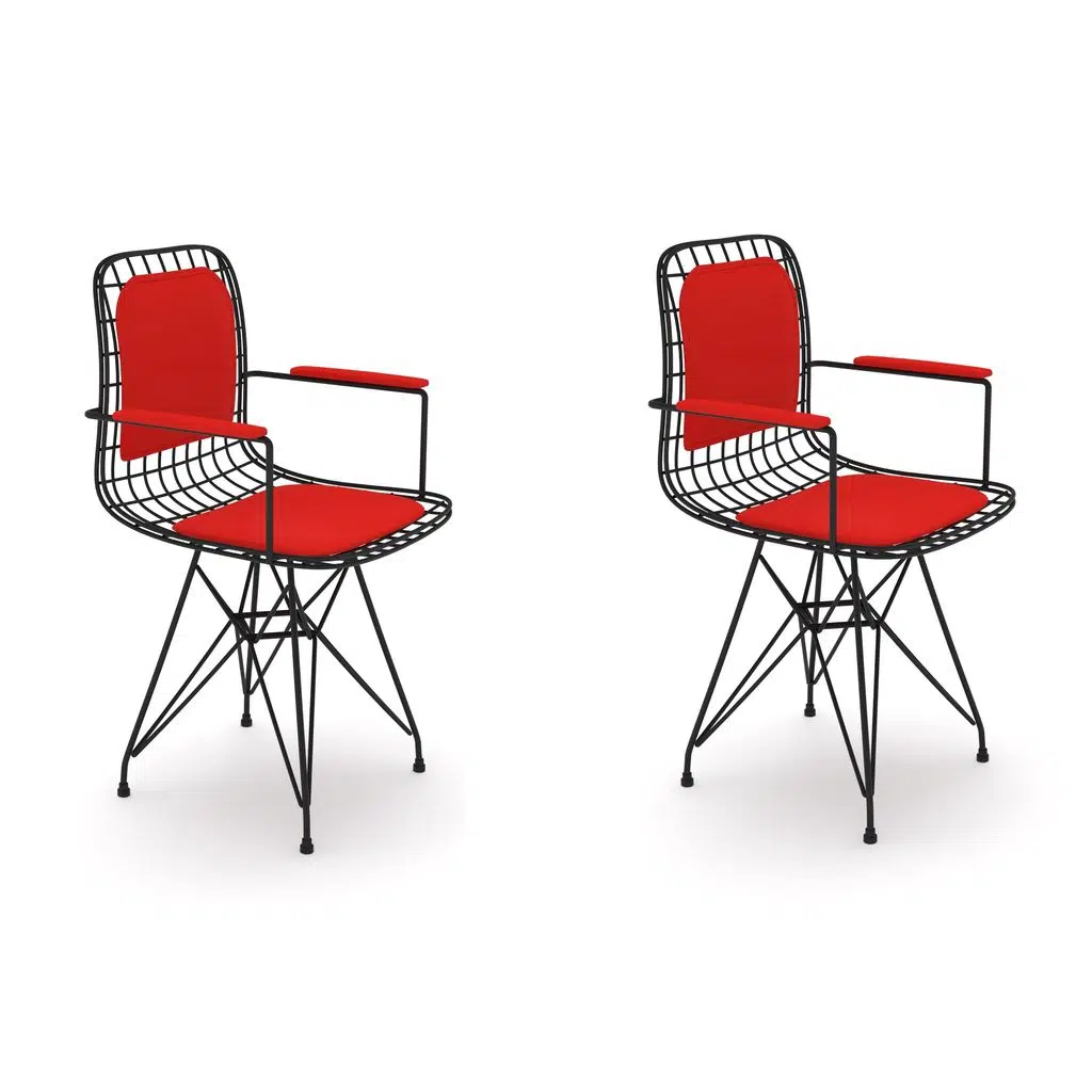 Knsz kafes tel sandalyesi 2 li mazlum syhkrm kolçaklı sırt minderli ofis cafe bahçe mutfak