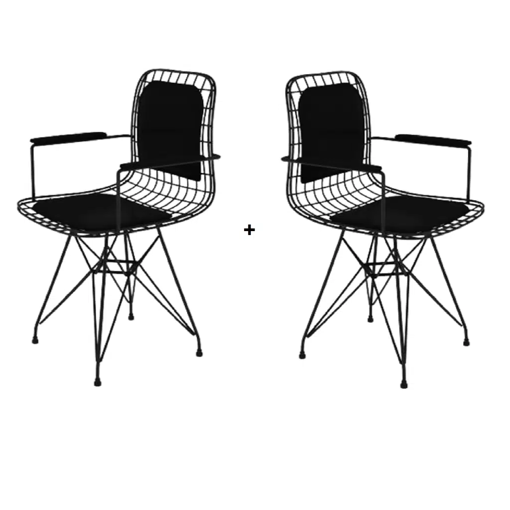 Knsz kafes tel sandalyesi 2 li mazlum syhsyh kolçaklı sırt minderli ofis cafe bahçe mutfak