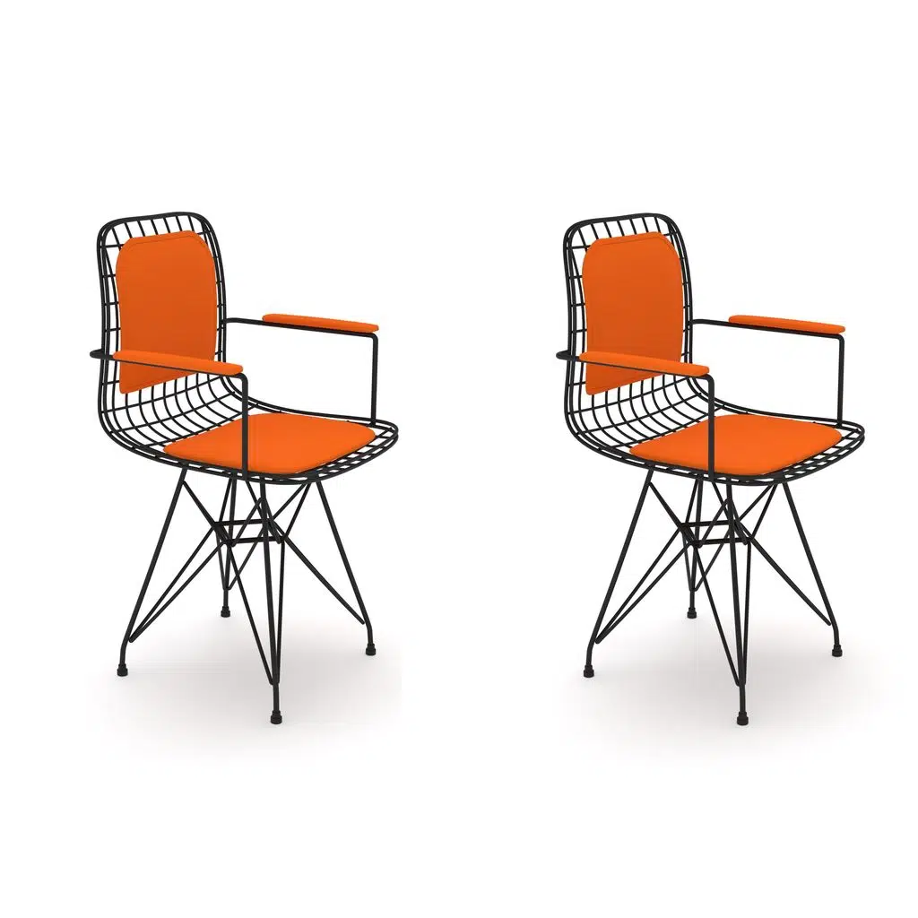 Knsz kafes tel sandalyesi 2 li mazlum syhtrn kolçaklı sırt minderli ofis cafe bahçe mutfak