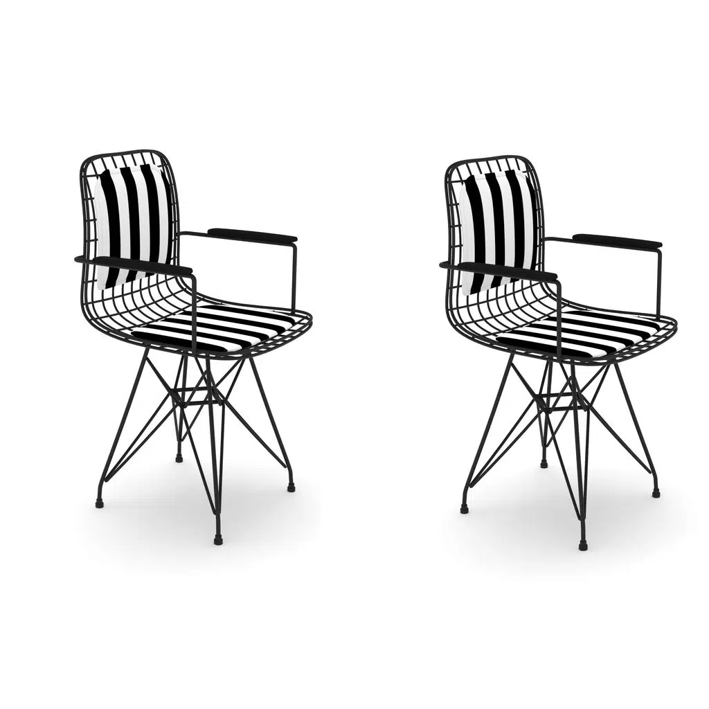 Knsz kafes tel sandalyesi 2 li mazlum syhtuan kolçaklı sırt minderli ofis cafe bahçe mutfak