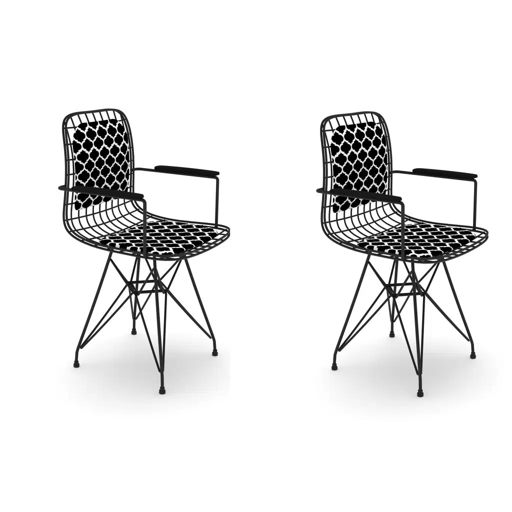 Knsz kafes tel sandalyesi 2 li mazlum syhviona kolçaklı sırt minderli ofis cafe bahçe mutfak