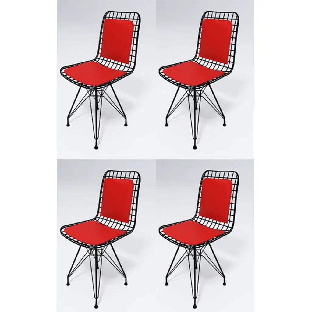 Knsz kafes tel sandalyesi 4 lü mazlum syhkrm sırt minderli ofis cafe bahçe mutfak