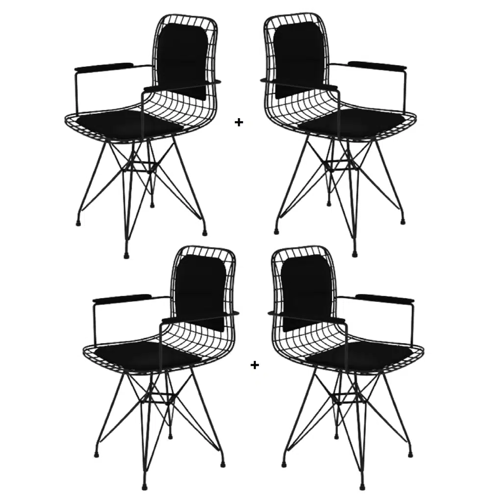 Knsz kafes tel sandalyesi 4 lü mazlum syhsyh kolçaklı sırt minderli ofis cafe bahçe mutfak