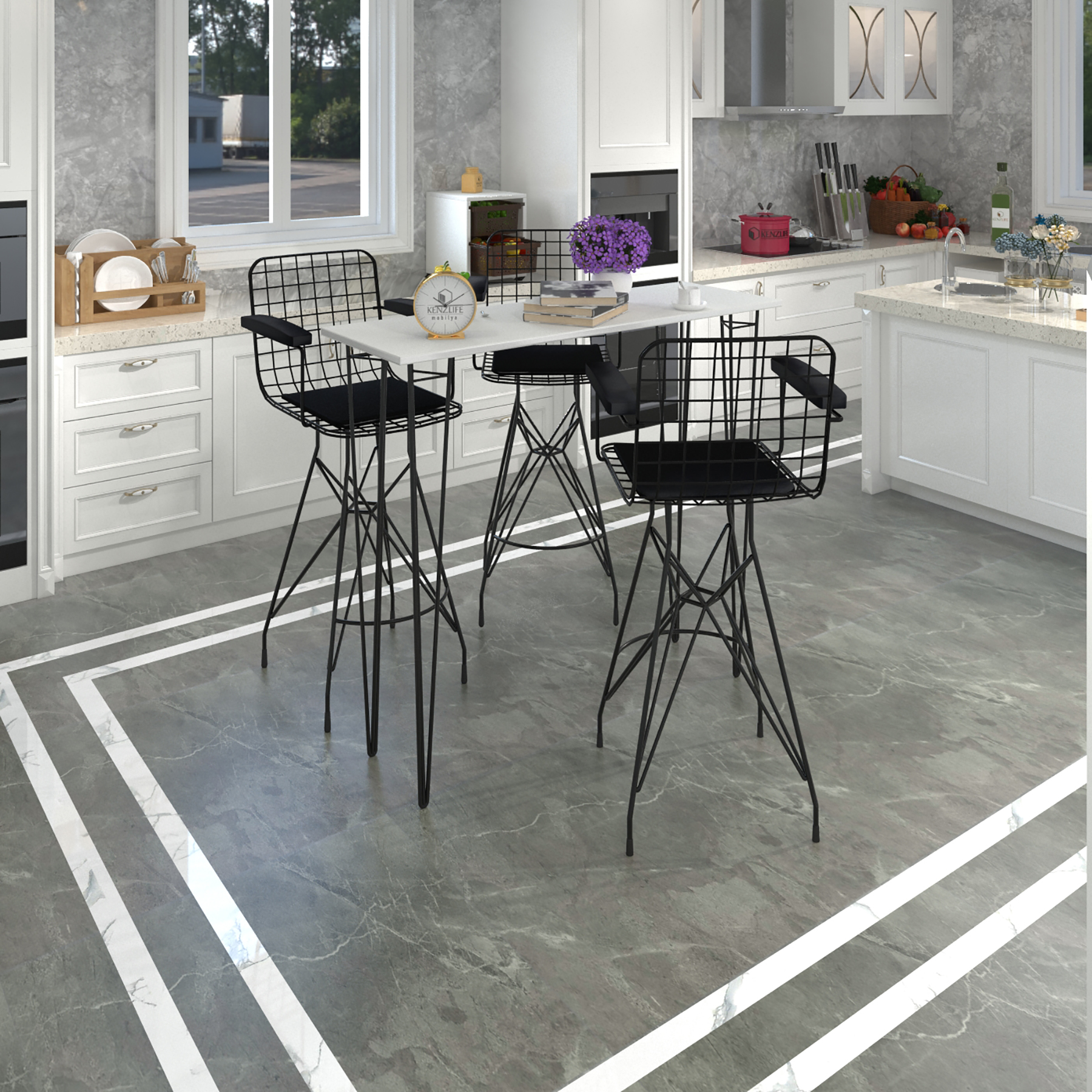 Knsz masa sandalye takımı hem105zengin byzsyh 140*040 3 sandalye syhsyh kolçaklı