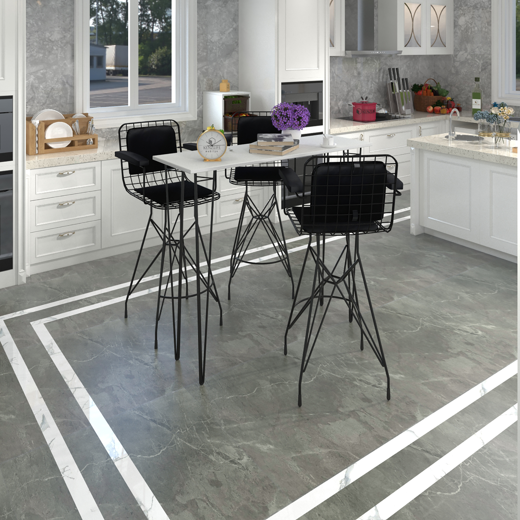 Knsz masa sandalye takımı hem105zengin byzsyh 140*040 3 sandalye syhsyh kolçaklı sırt minderli