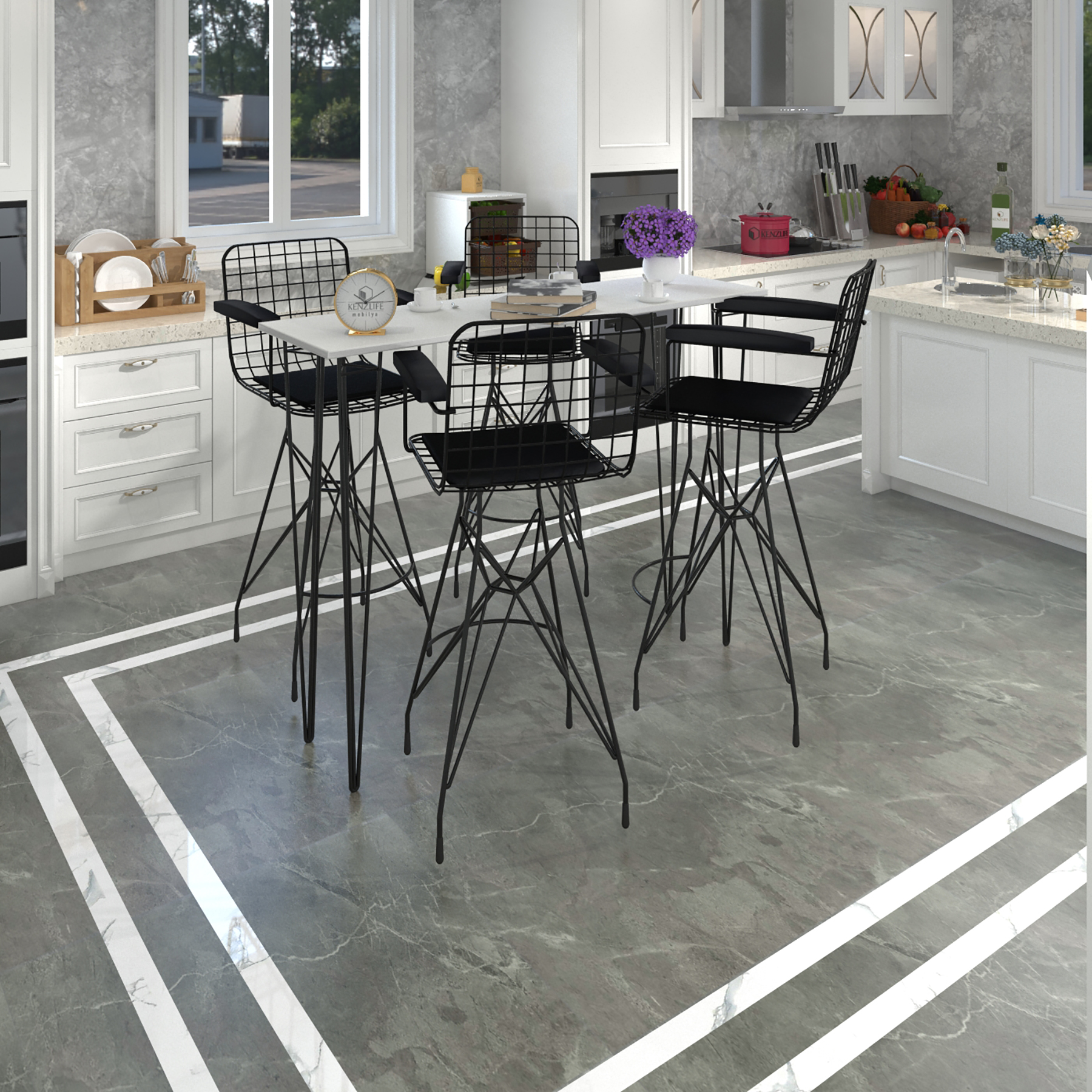 Knsz masa sandalye takımı hem105zengin byzsyh 140*040 4 sandalye syhsyh kolçaklı