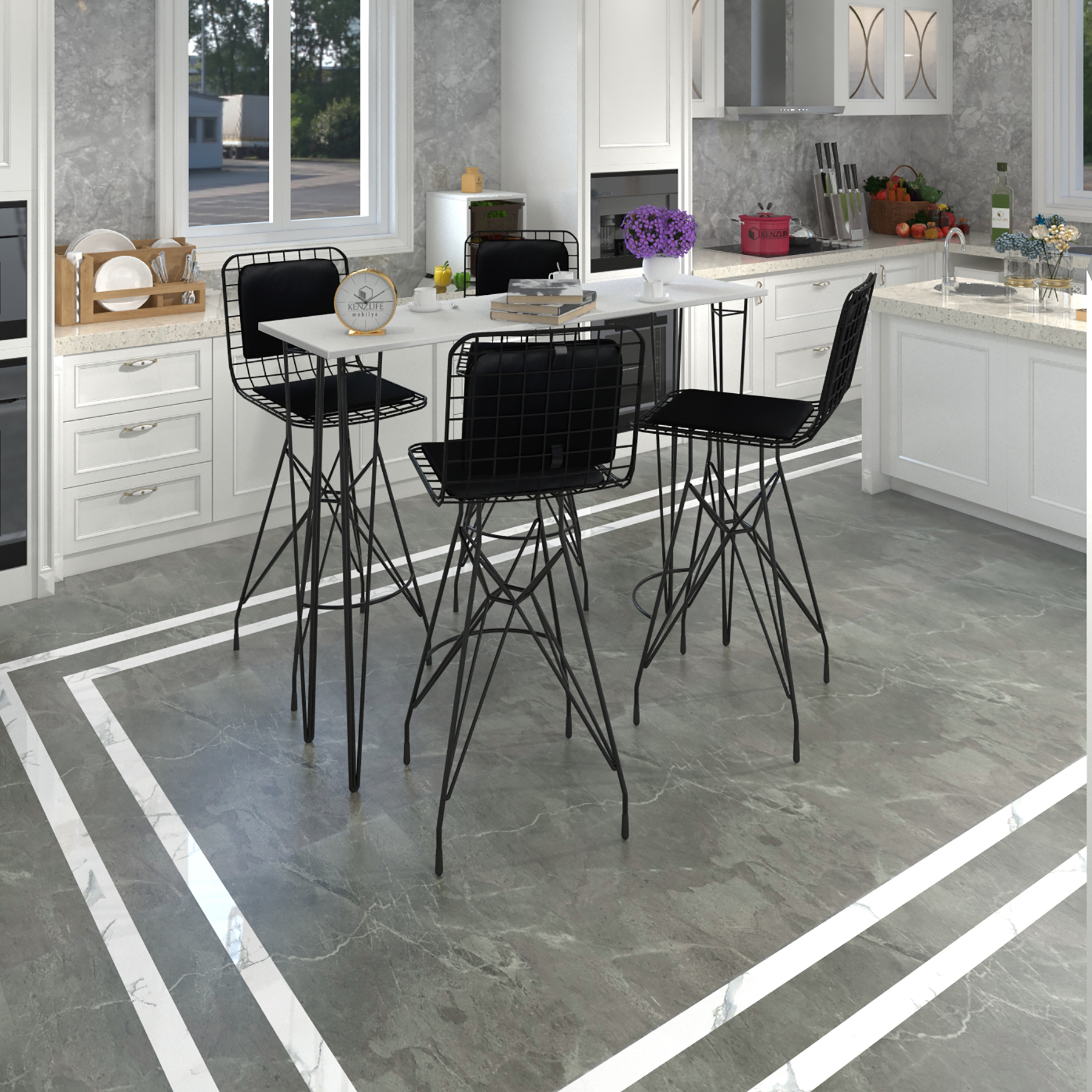 Knsz masa sandalye takımı hem105zengin byzsyh 140*040 4 sandalye syhsyh sırt minderli