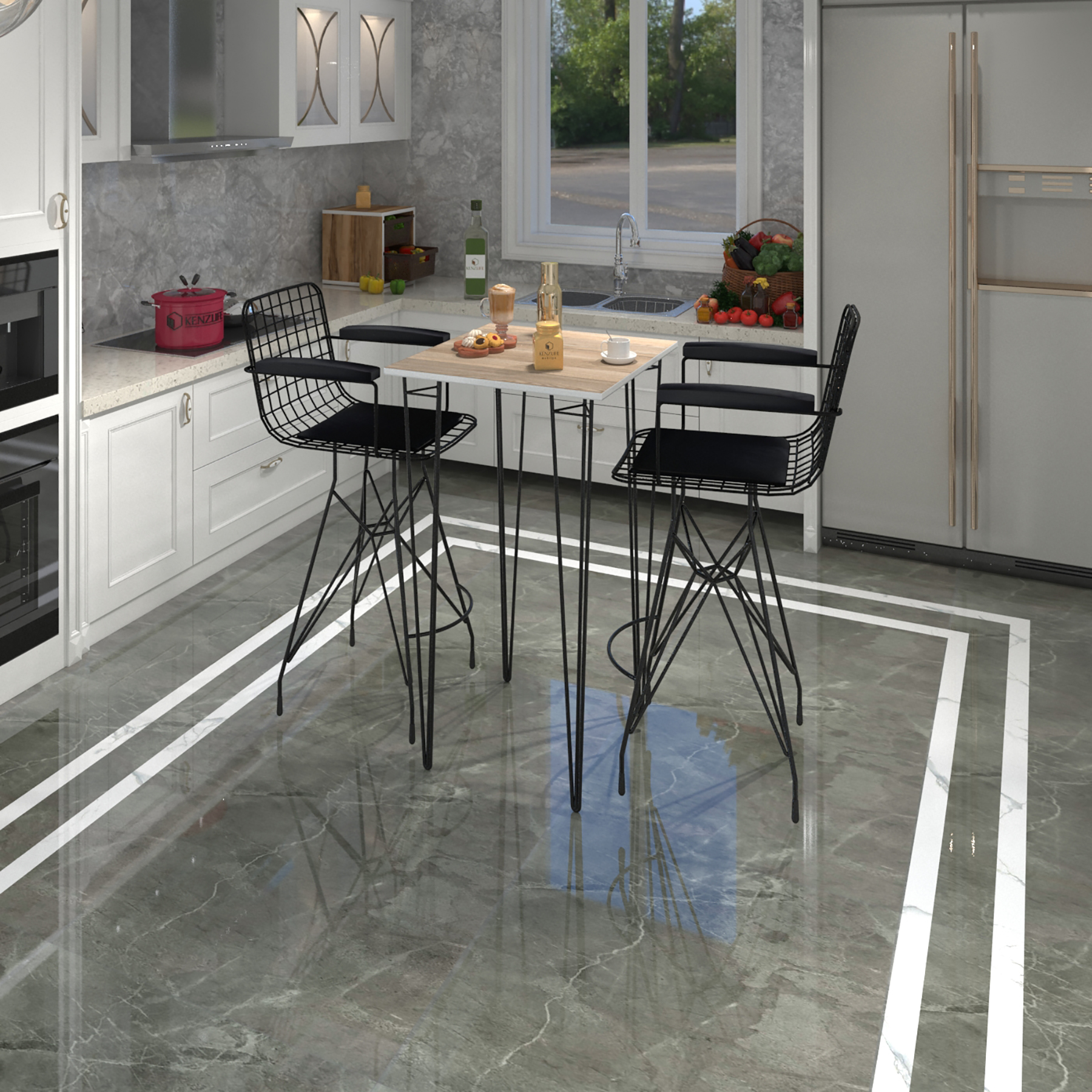 Knsz masa sandalye takımı hem105zengin crdsyh 060*060 2 sandalye syhsyh kolçaklı