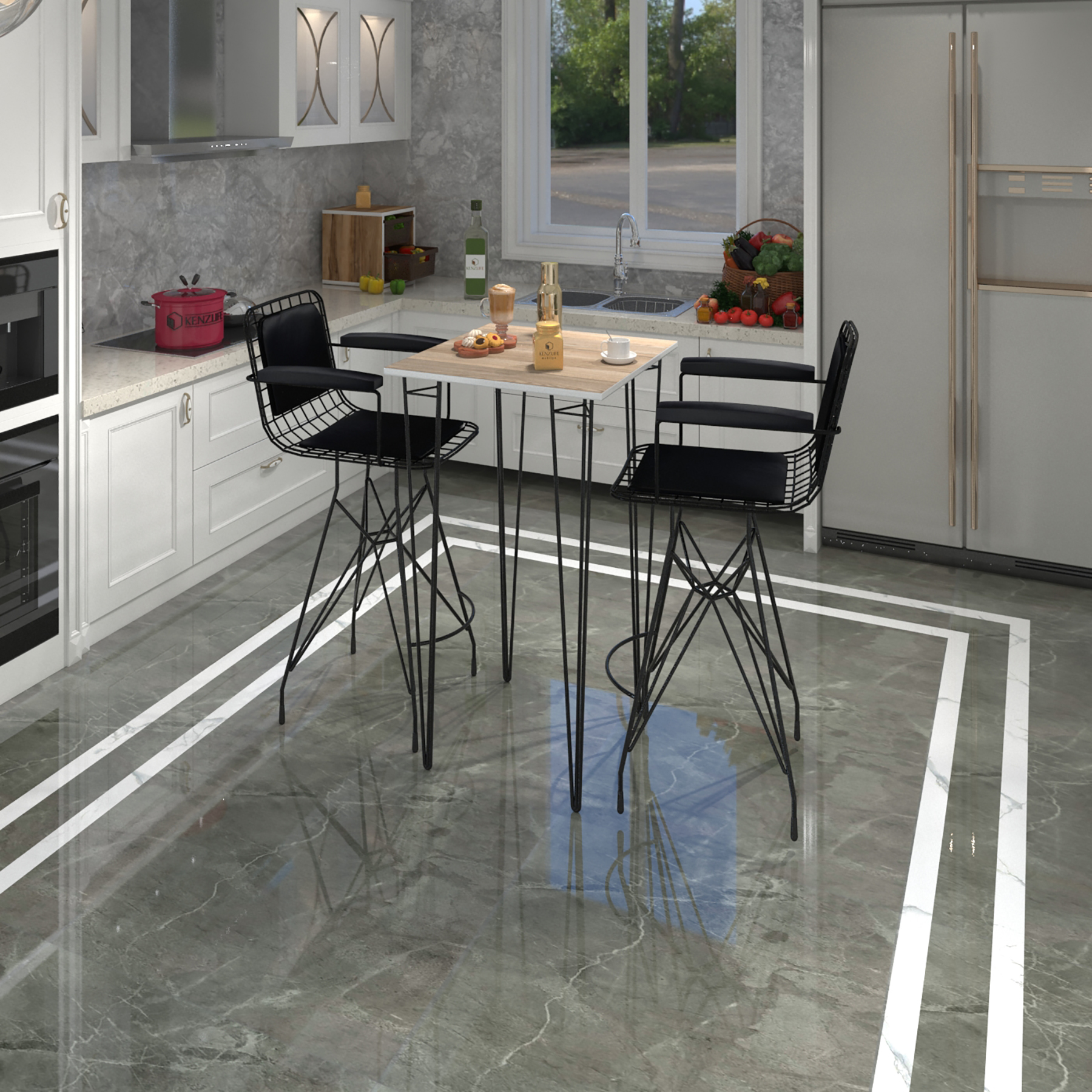 Knsz masa sandalye takımı hem105zengin crdsyh 060*060 2 sandalye syhsyh kolçaklı sırt minderli