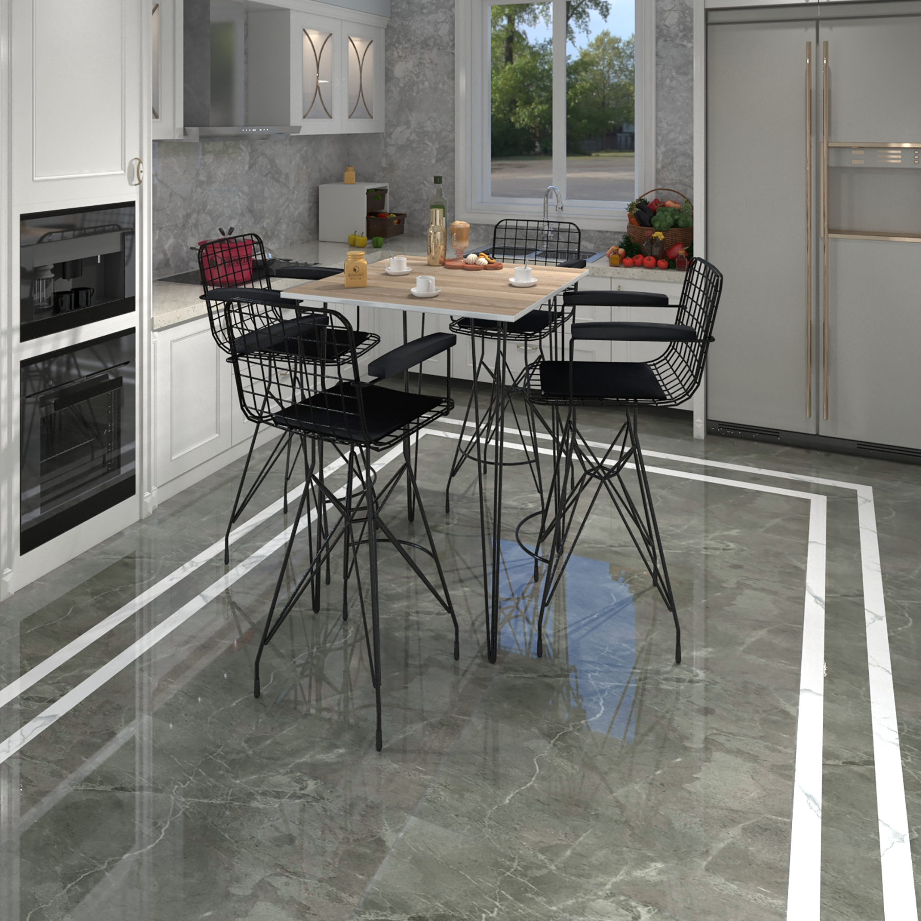Knsz masa sandalye takımı hem105zengin crdsyh 080*080 4 sandalye syhsyh kolçaklı