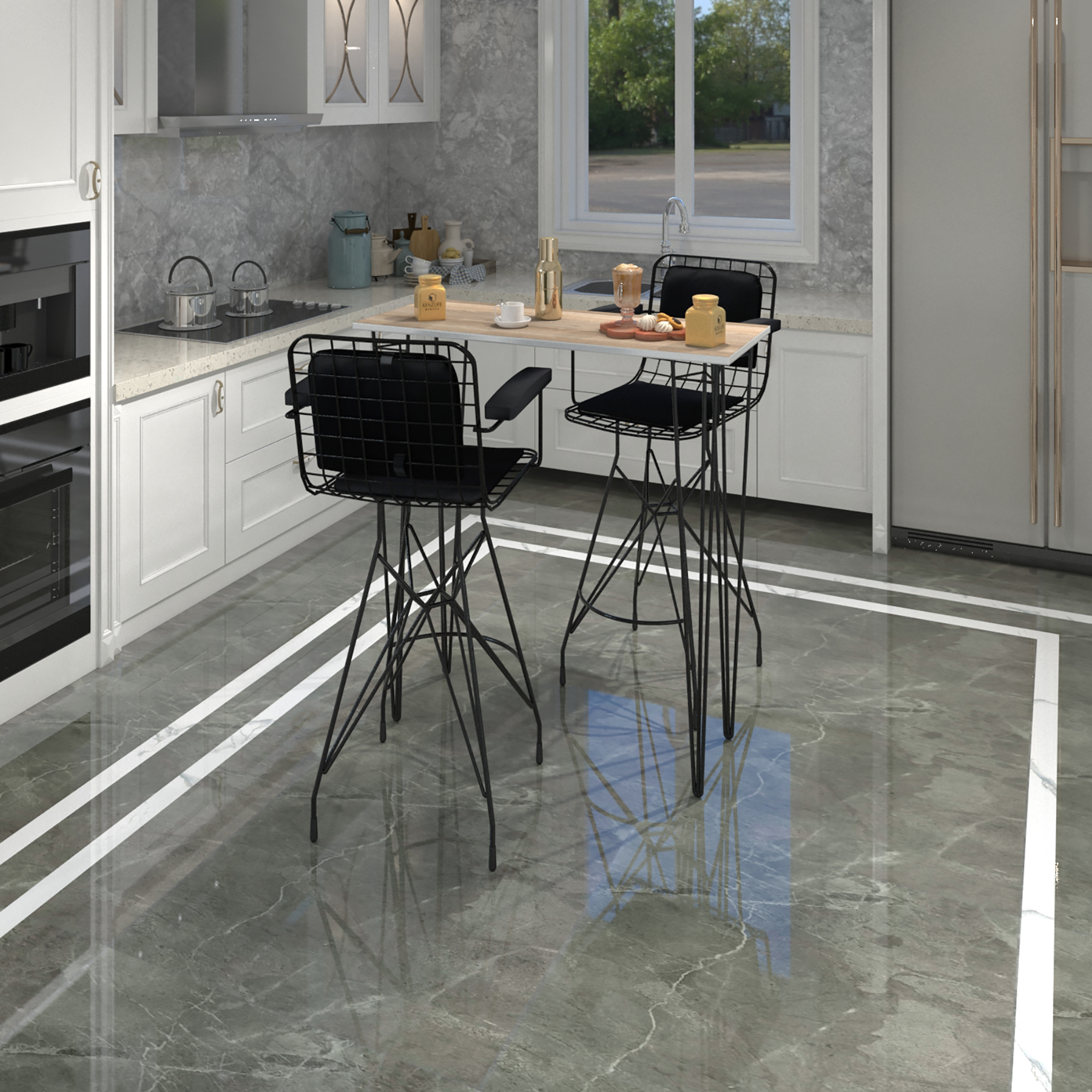 Knsz masa sandalye takımı hem105zengin crdsyh 100*040 2 sandalye syhsyh kolçaklı sırt minderli