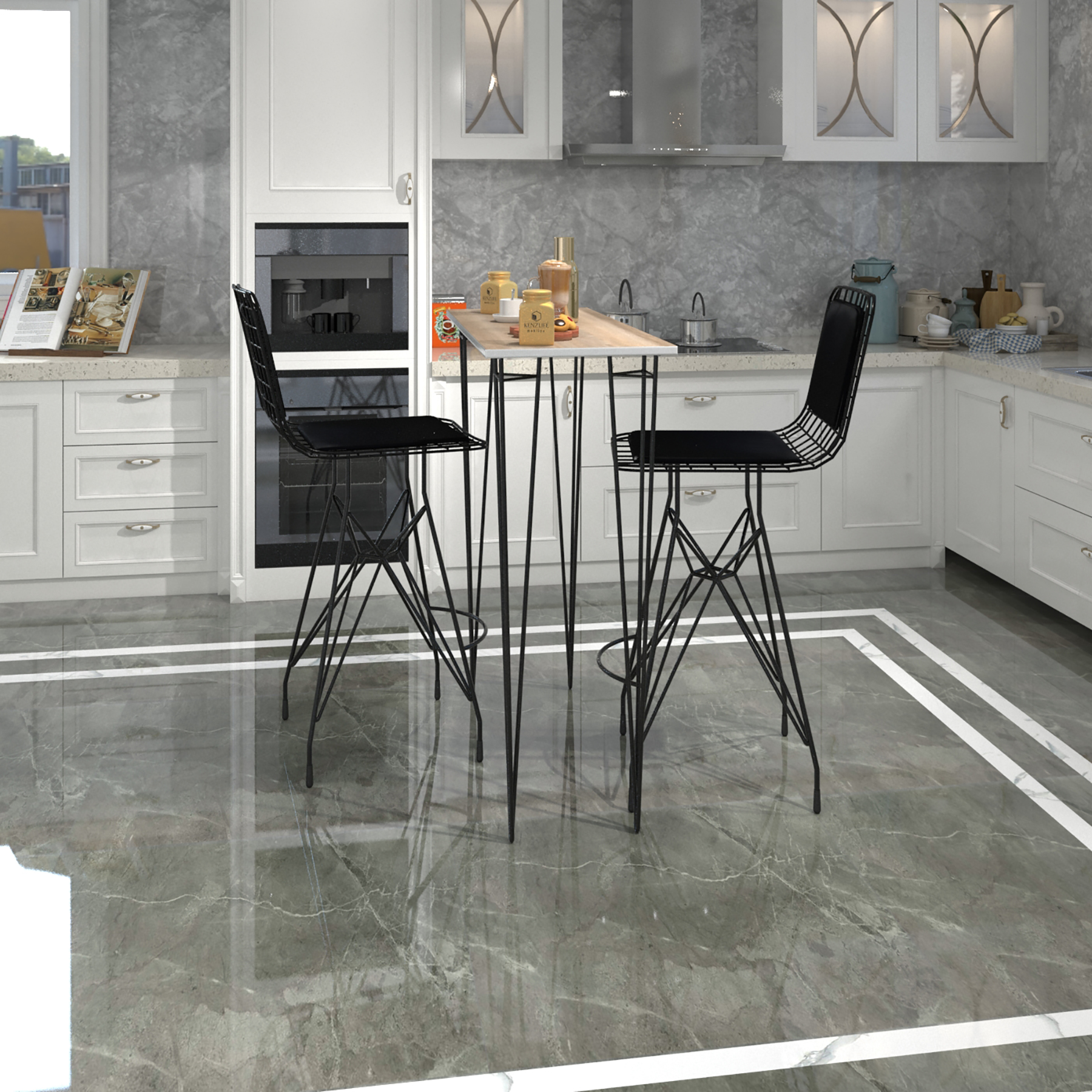 Knsz masa sandalye takımı hem105zengin crdsyh 100*040 2 sandalye syhsyh sırt minderli