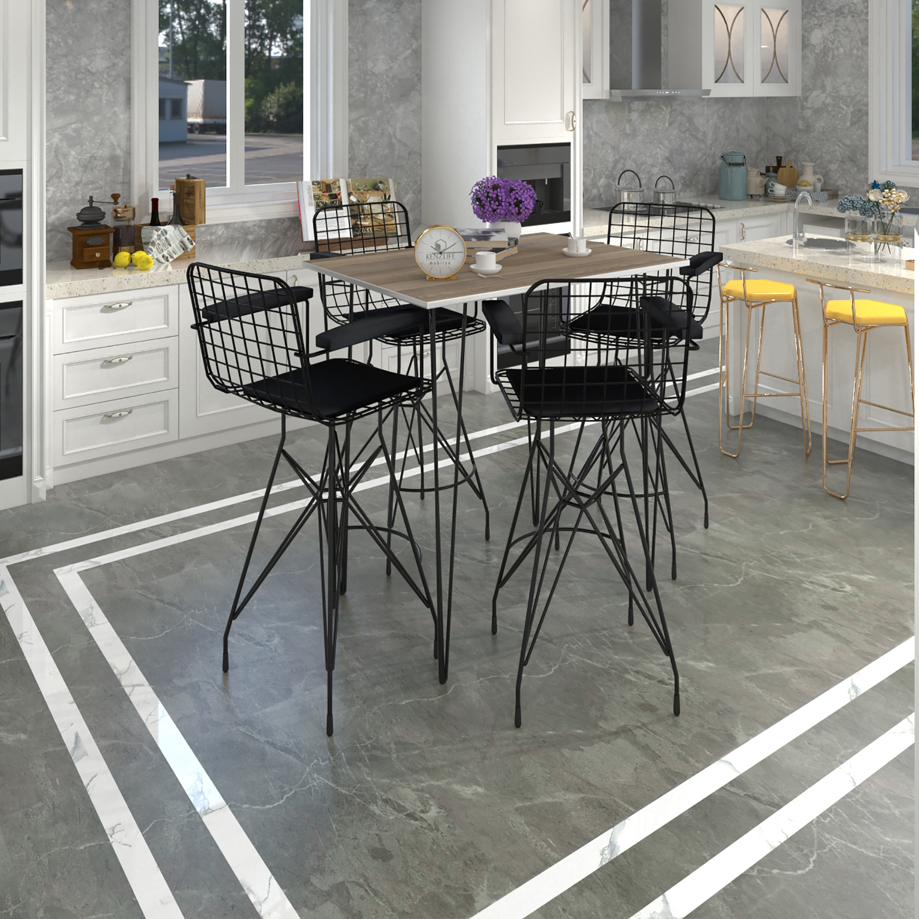 Knsz masa sandalye takımı hem105zengin crdsyh 130*070 4 sandalye syhsyh kolçaklı