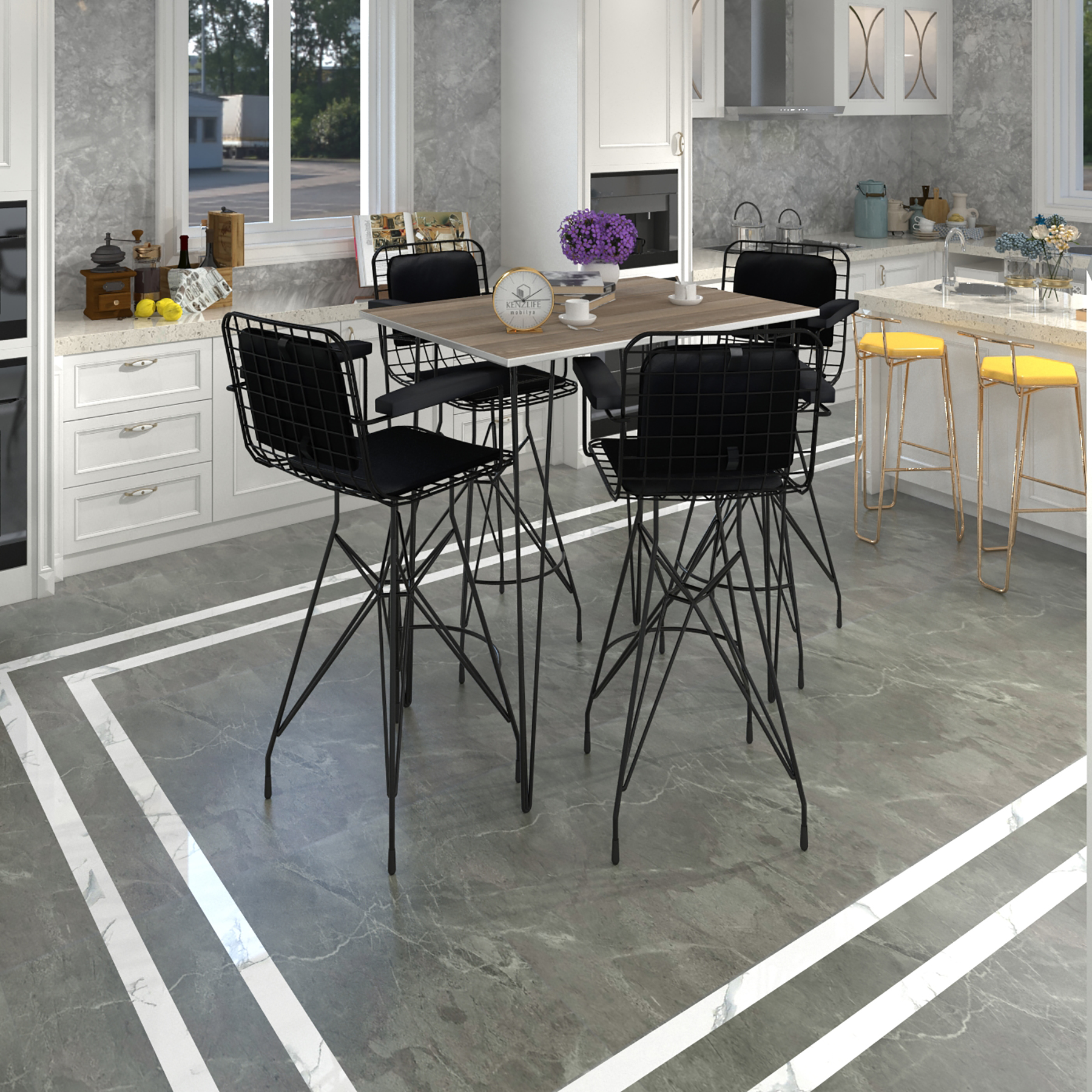 Knsz masa sandalye takımı hem105zengin crdsyh 130*070 4 sandalye syhsyh kolçaklı sırt minderli