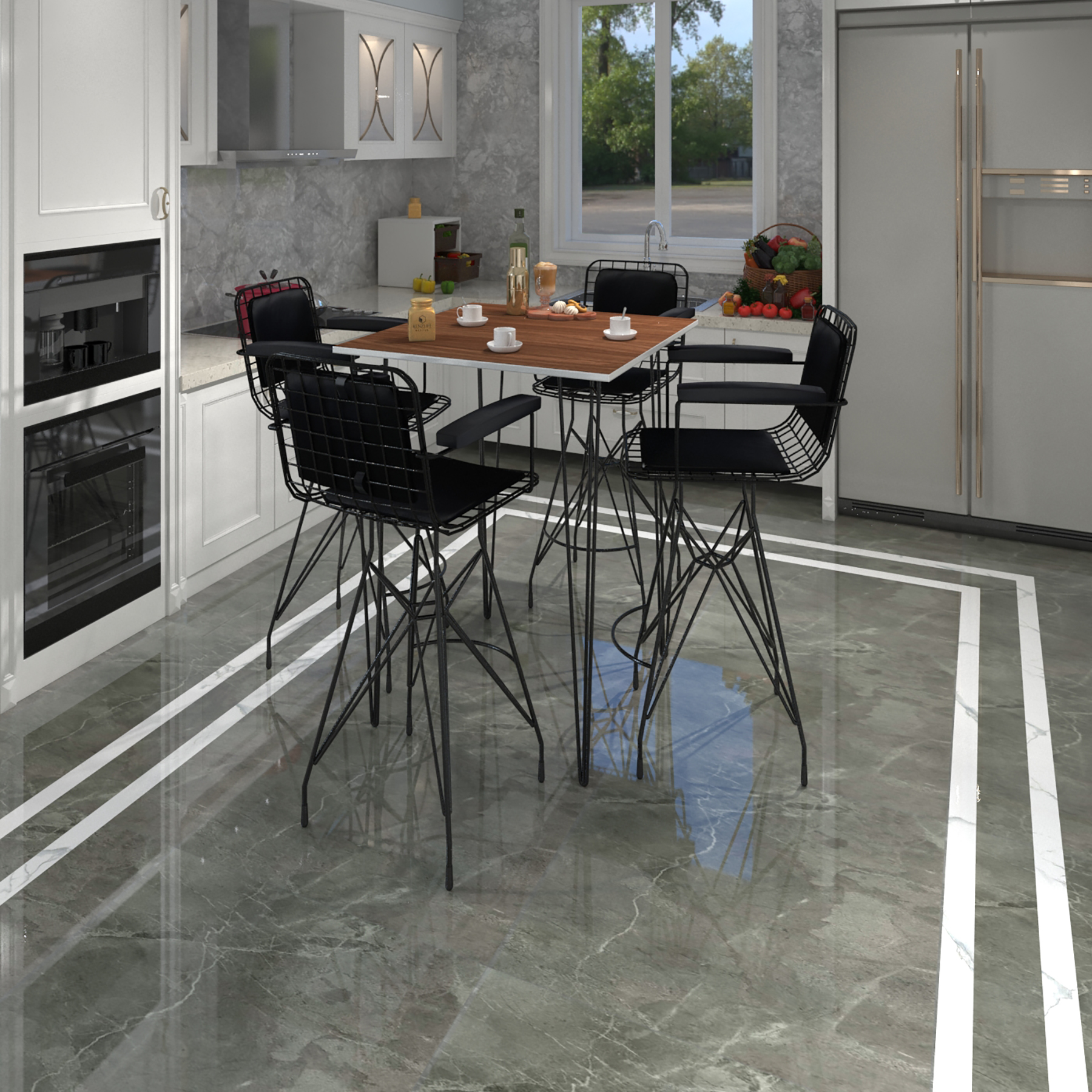 Knsz masa sandalye takımı hem105zengin cvzsyh 080*080 4 sandalye syhsyh kolçaklı sırt minderli