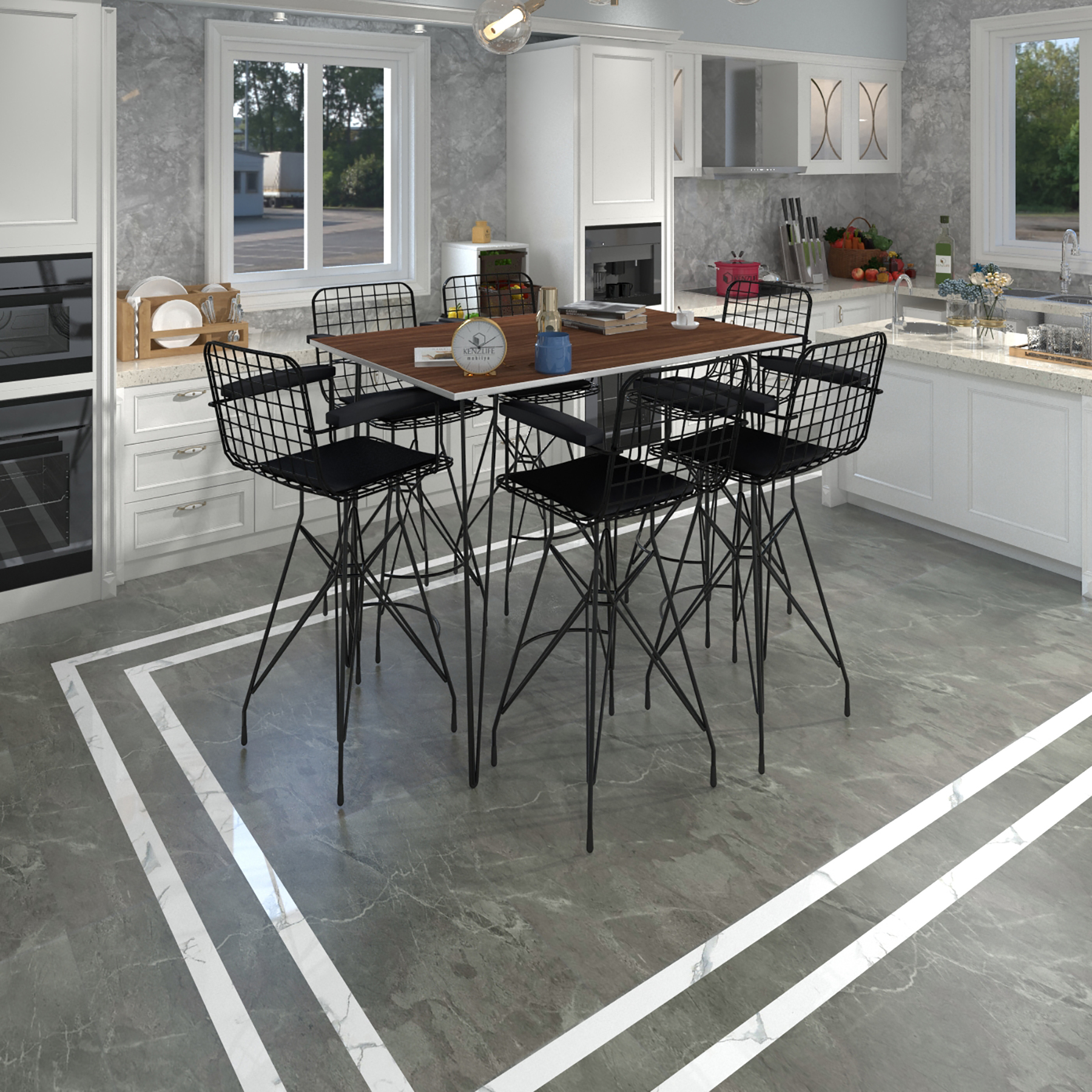 Knsz masa sandalye takımı hem105zengin cvzsyh 130*070 6 sandalye syhsyh kolçaklı