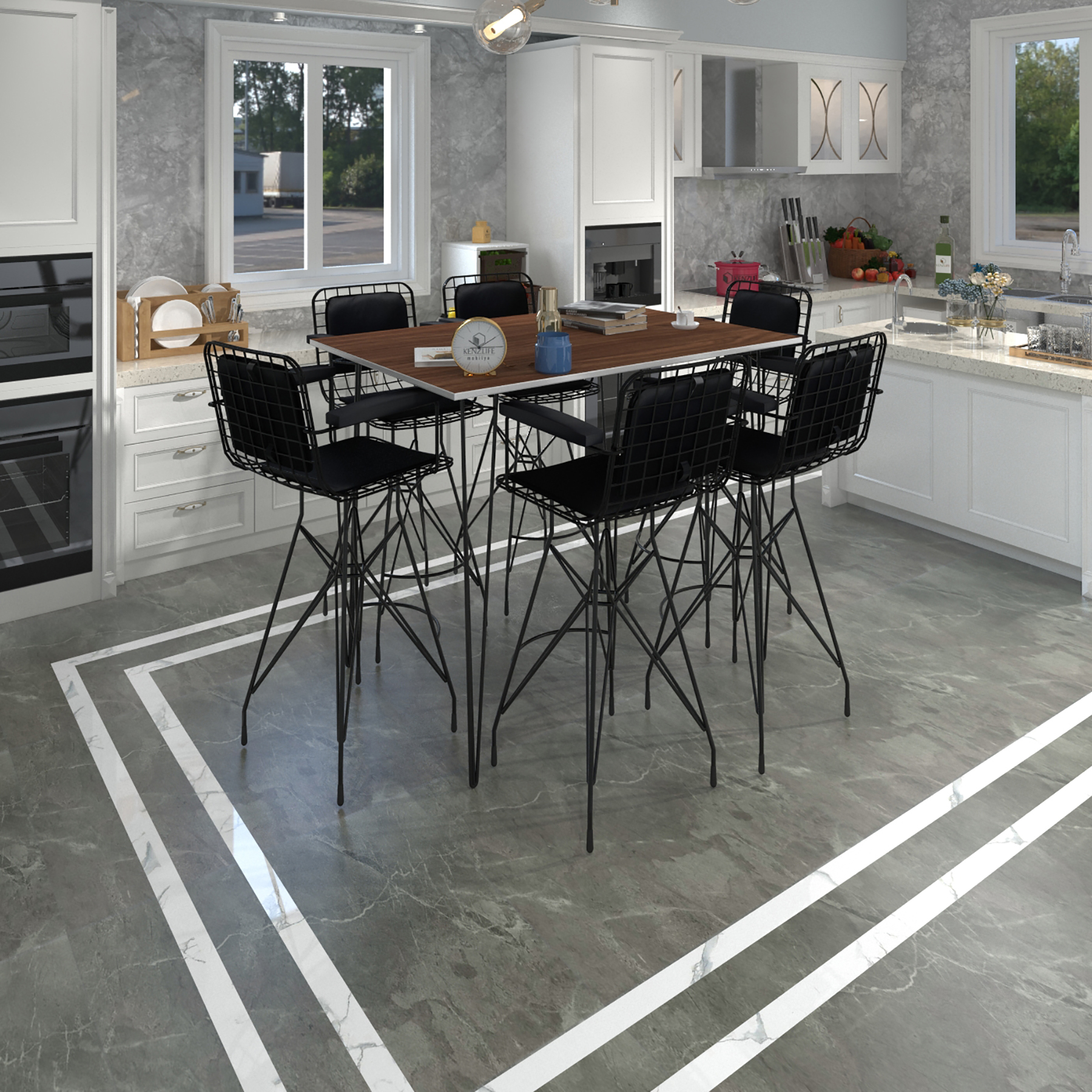 Knsz masa sandalye takımı hem105zengin cvzsyh 130*090 6 sandalye syhsyh kolçaklı sırt minderli