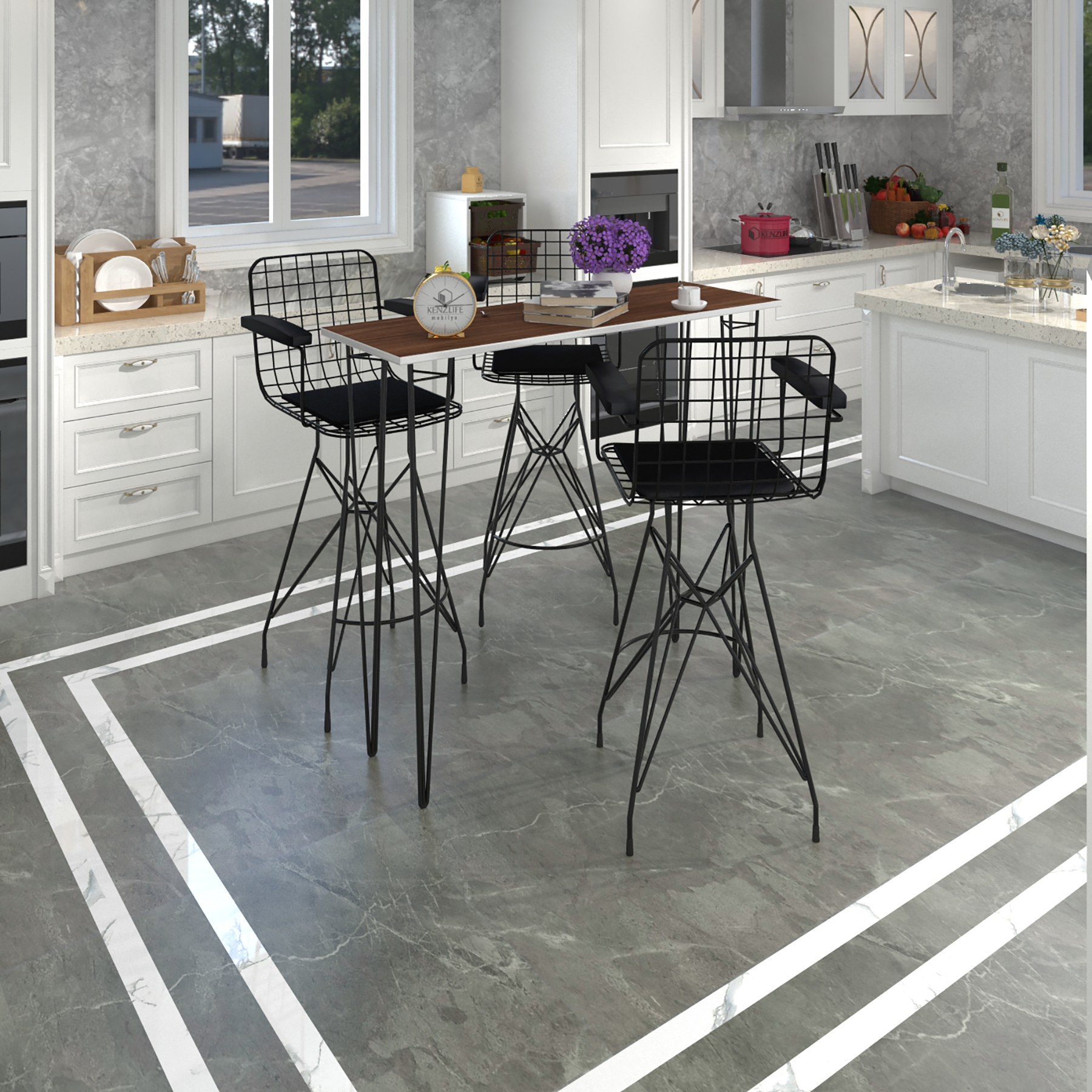 Knsz masa sandalye takımı hem105zengin cvzsyh 140*040 3 sandalye syhsyh kolçaklı