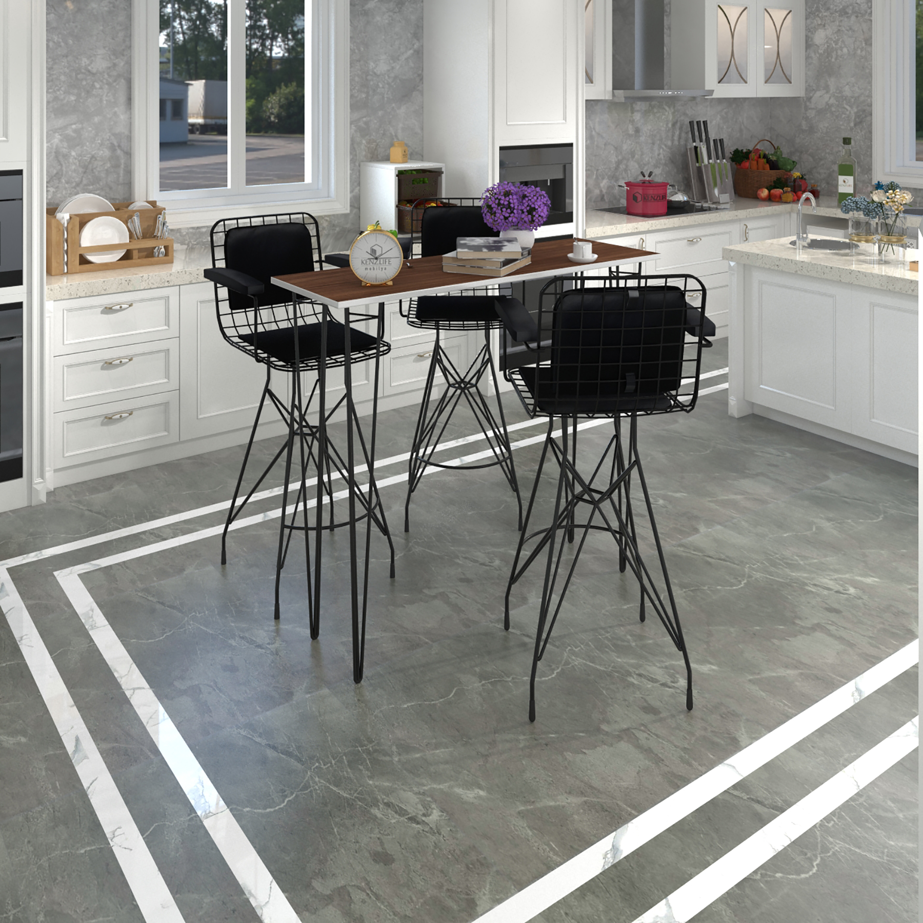 Knsz masa sandalye takımı hem105zengin cvzsyh 140*040 3 sandalye syhsyh kolçaklı sırt minderli