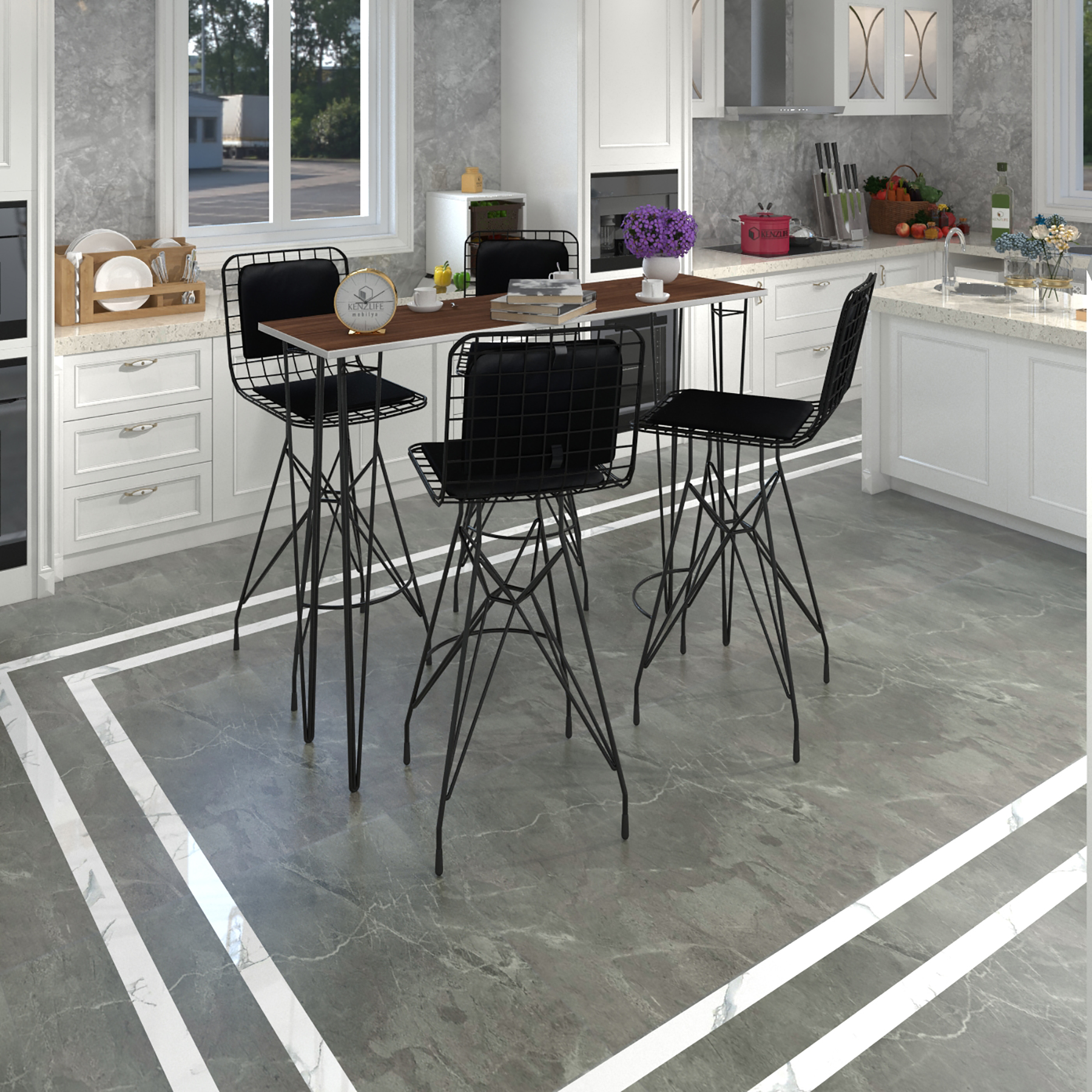 Knsz masa sandalye takımı hem105zengin cvzsyh 140*040 4 sandalye syhsyh sırt minderli