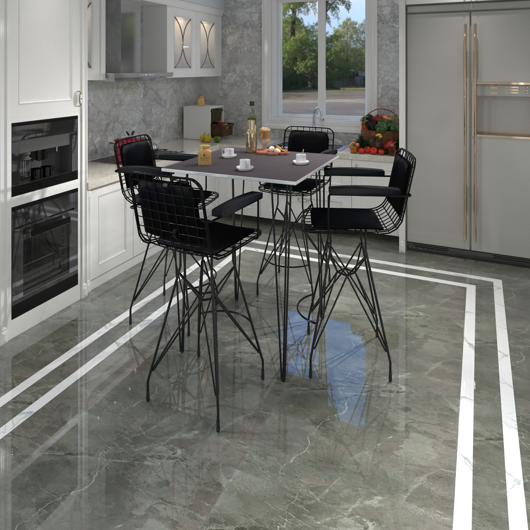 Knsz masa sandalye takımı hem105zengin grisyh 080*080 4 sandalye syhsyh kolçaklı sırt minderli