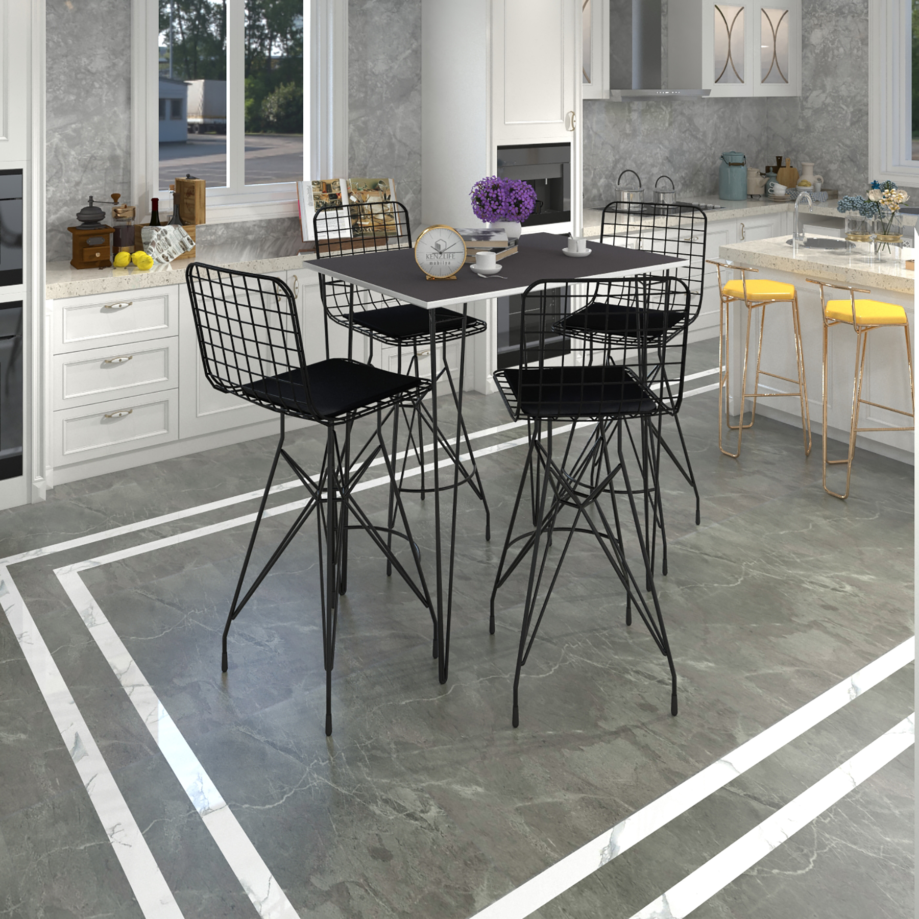 Knsz masa sandalye takımı hem105zengin grisyh 130*070 4 sandalye syhsyh