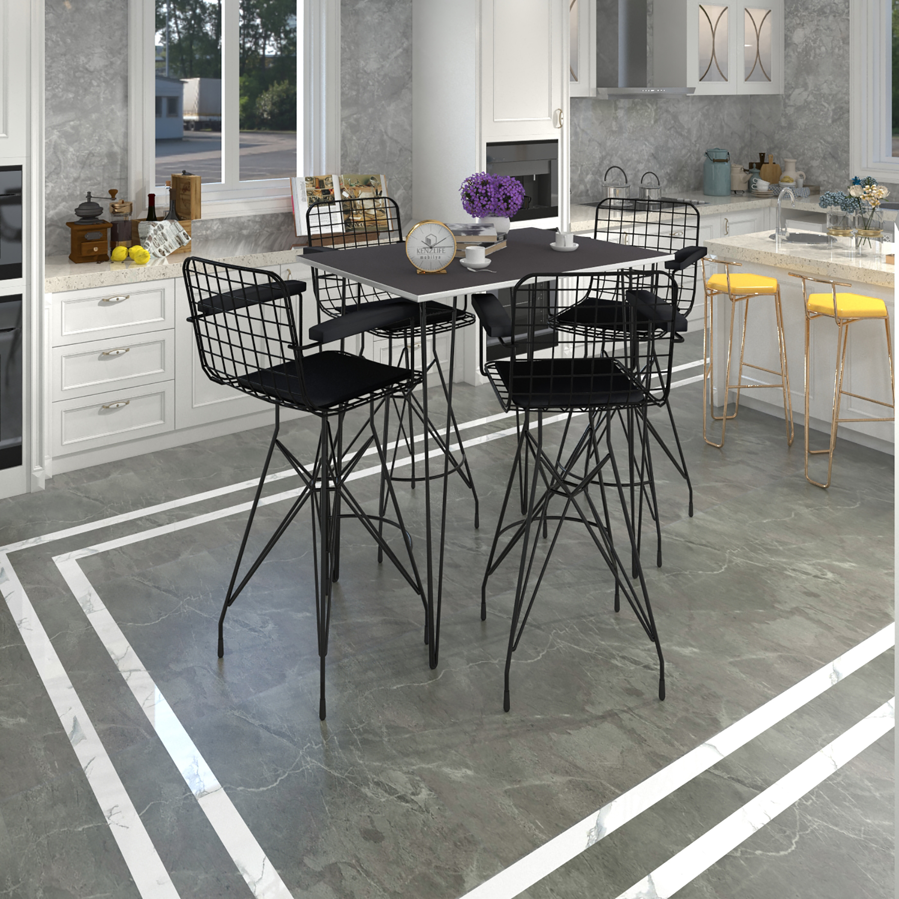 Knsz masa sandalye takımı hem105zengin grisyh 130*070 4 sandalye syhsyh kolçaklı